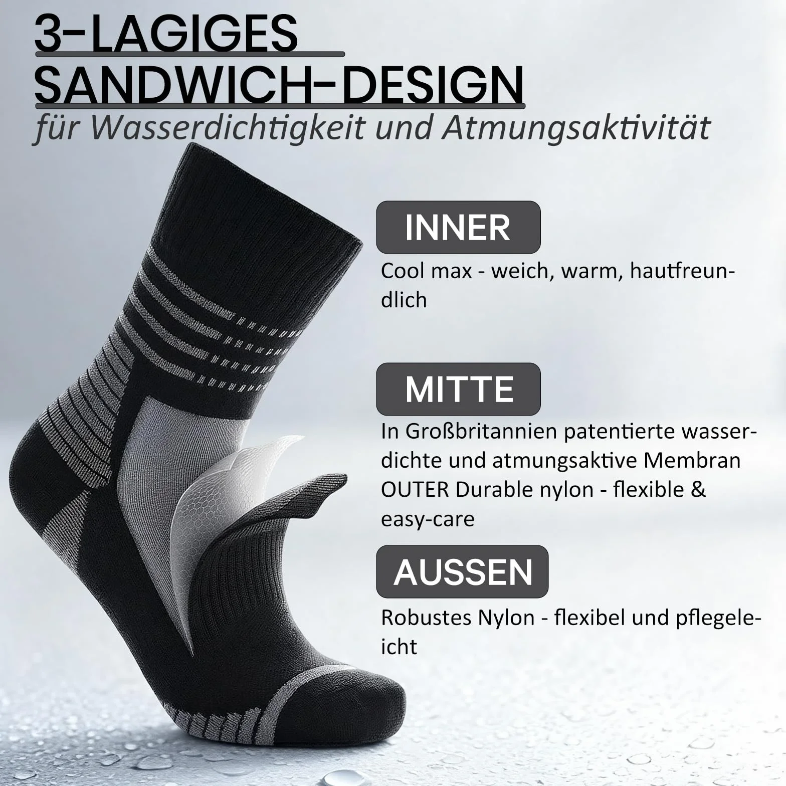 RANDY SUN Chaussettes Imperméables pour Femmes Hommes Respirant Résistant au Froid Sports Plein Air 1 Paire