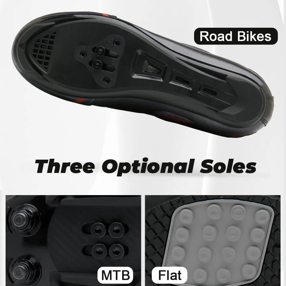 Chaussures de Cyclisme Homme Femme VTT Route avec Crampons Antidérapants Semelle Dure Noir Marine