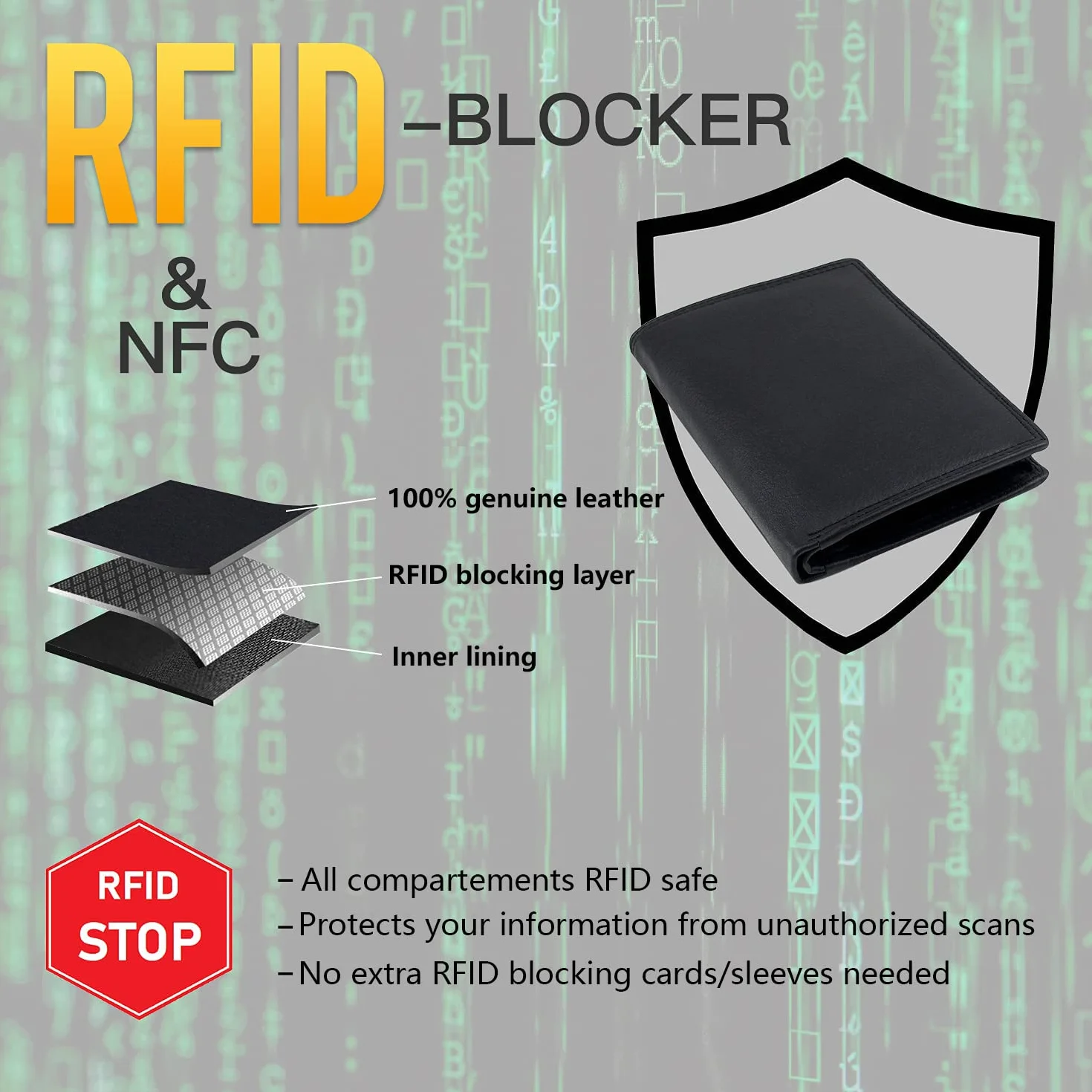 Portefeuille Homme Cuir Nappa Protection RFID 15 Emplacements Cartes Format Portrait Noir