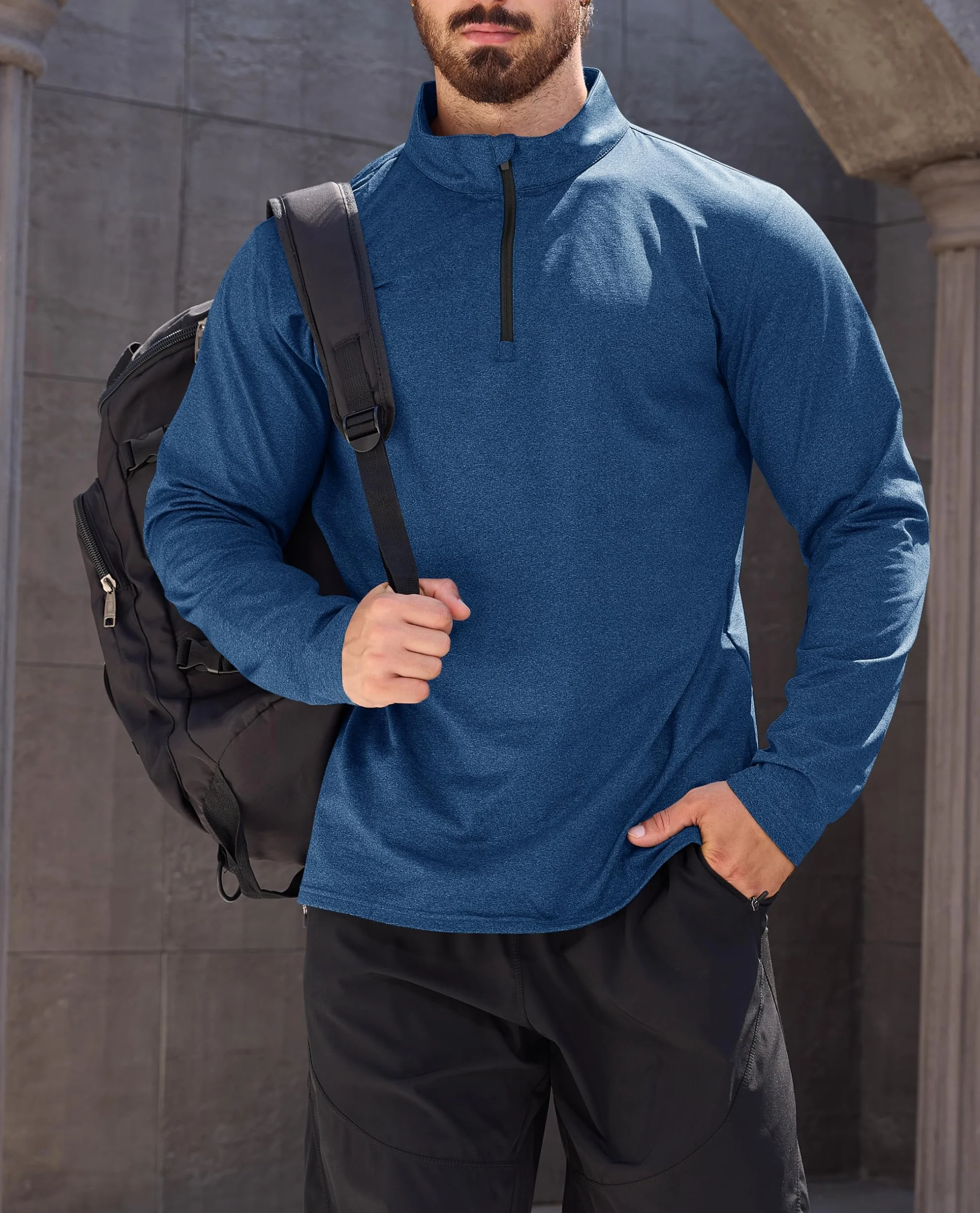 T-shirt de course à pied homme demi-fermeture Éclair Respirant manches longues stretch Gym Running