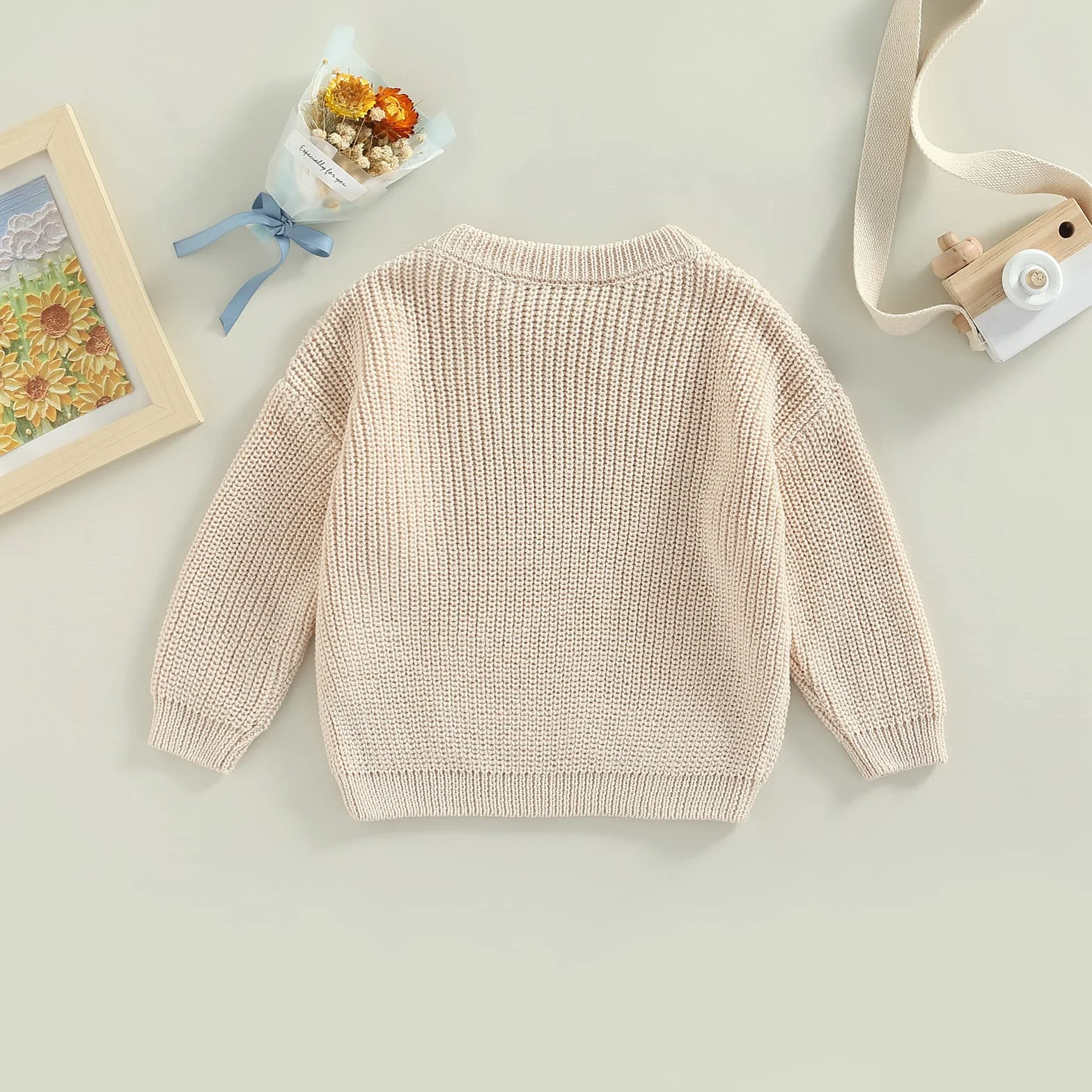 Pull en tricot pour bébé fille garçon col rond manches longues automne hiver couleur unie