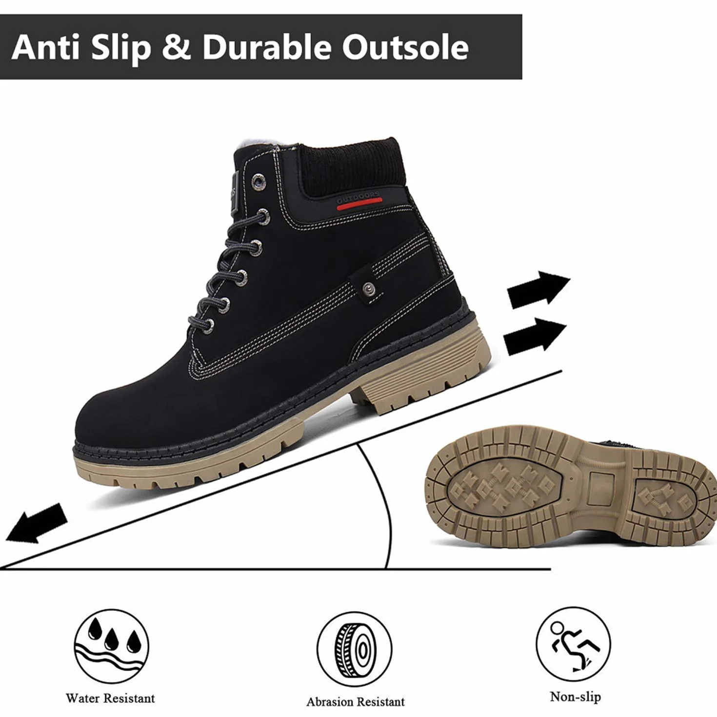 Bottes Femme Homme Fourrées Chaudes Imperméables Cuir d'Hiver