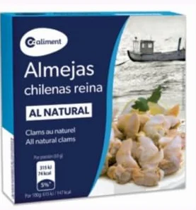 Coaliment Palourdes Chilenas Reina Al Natural, Clams au Naturel, Pack de 3 Boîtes de 120g, Poids Égoutté 63g
