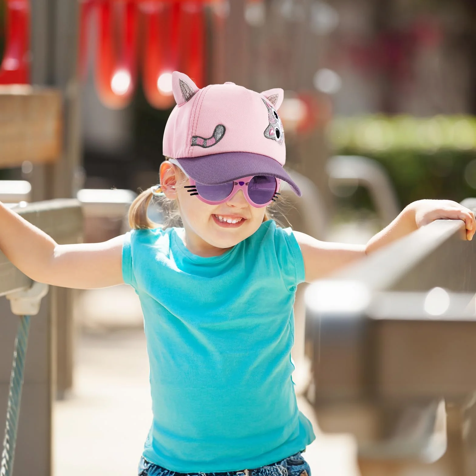 Hifot Ensemble Casquette de Baseball pour Fille avec Lunettes de Soleil Enfant, Réglable Chapeau Paillettes Protection UV Rose