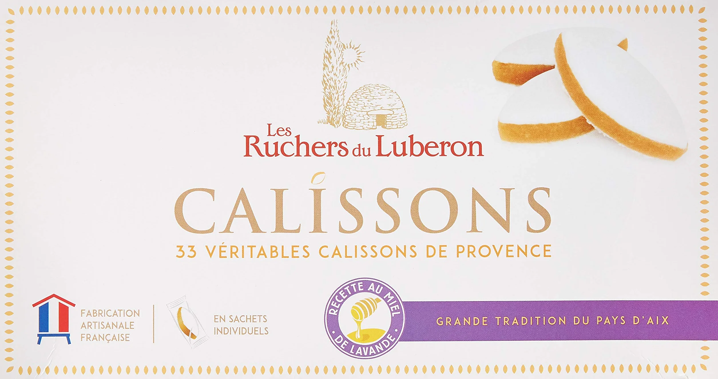 Les Ruchers du Luberon - Ballotin de 33 Calissons d’Aix en Sachets Individuels 400g - Recette au Miel de Lavande de Provence
