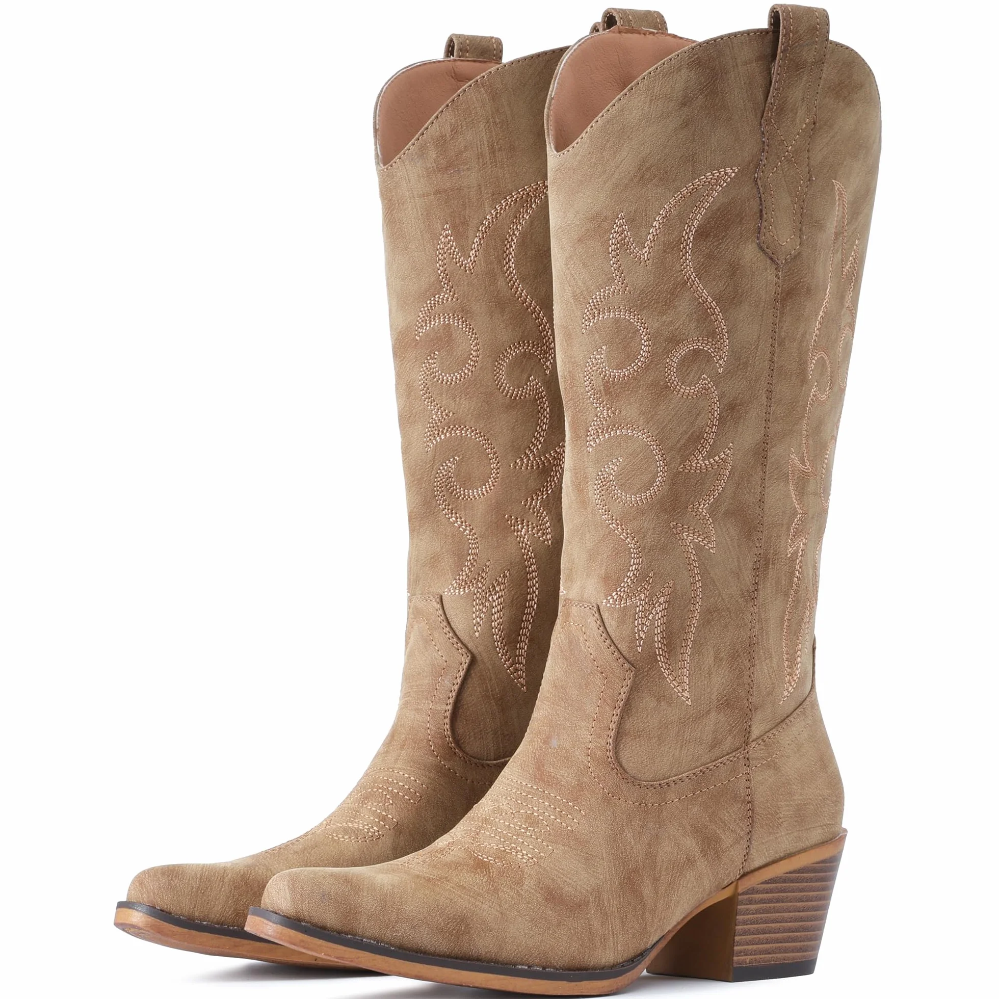 IUV Bottes de cowboy pour femme occidentales mi-mollet talon épais