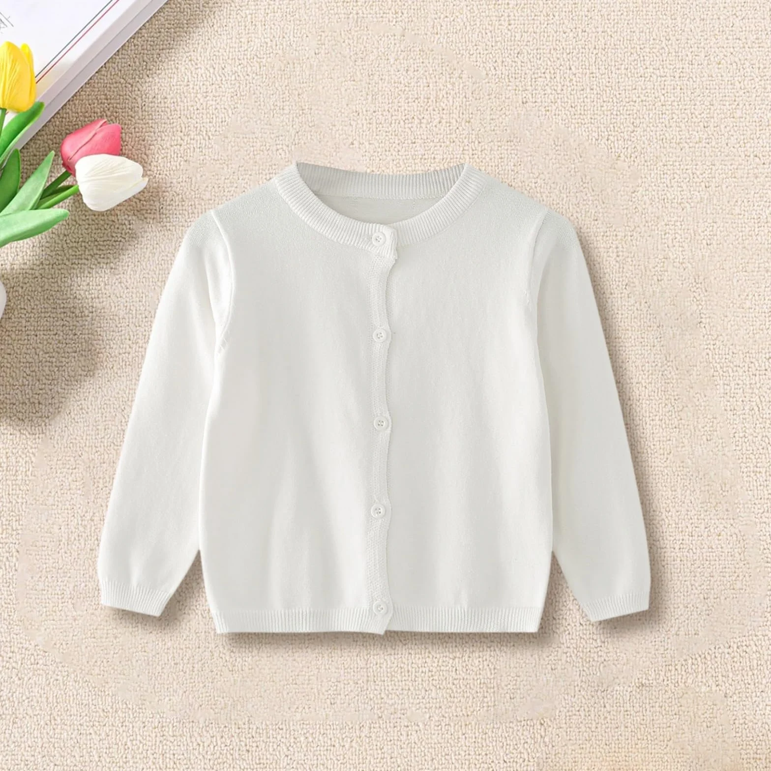 Cardigan à col rond pour garçons et filles - Pull en polaire uni à manches longues - Uniforme scolaire