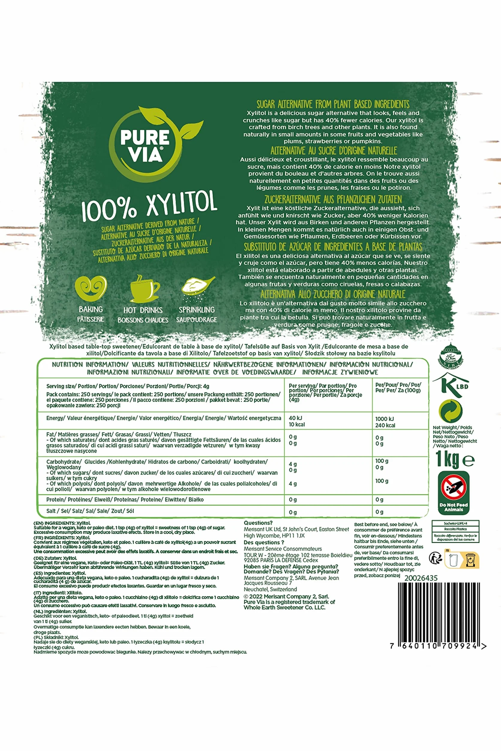 Pure Via - Xylitol Sucre de Bouleau - Poudre Cristallisée - Zéro Sucre - Alternative d'origine naturelle au sucre |1kg