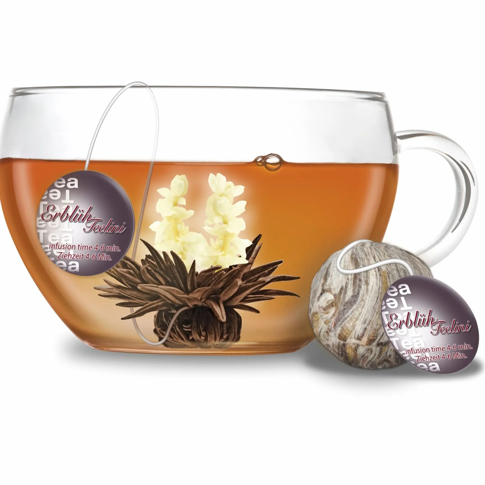 Creano Coffret Cadeau Teelini Noir – 8 Fleurs de Thé Noir en Portion de Tasse avec Tasse en Verre 200ml & Couvercle – Idée Cadeau Anniversaire, Collègue & Détente