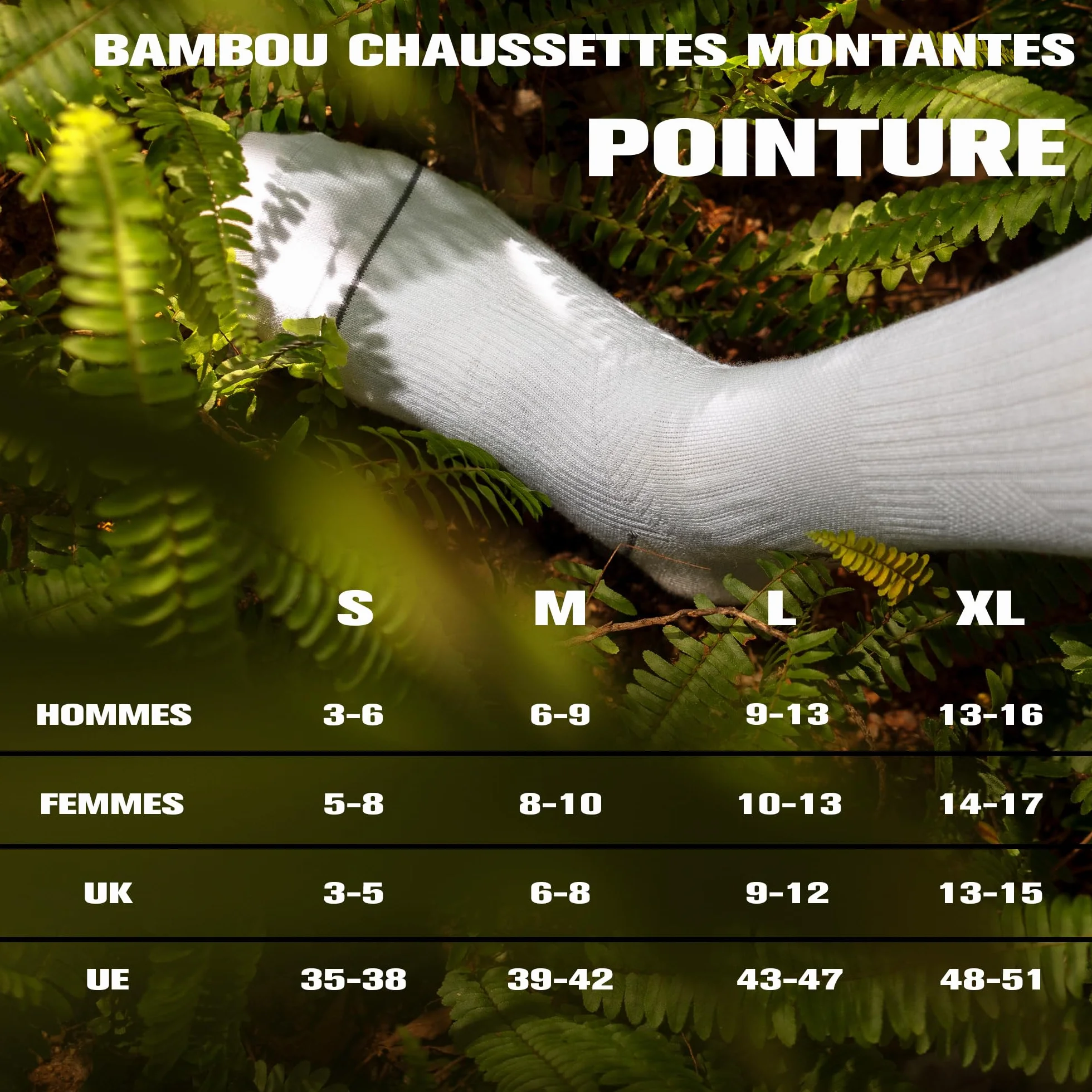 Bambou Chaussettes de Contention Hommes Femmes – Légères, Sans Couture, Anti-Odeur – Course, Randonnée, Vélo