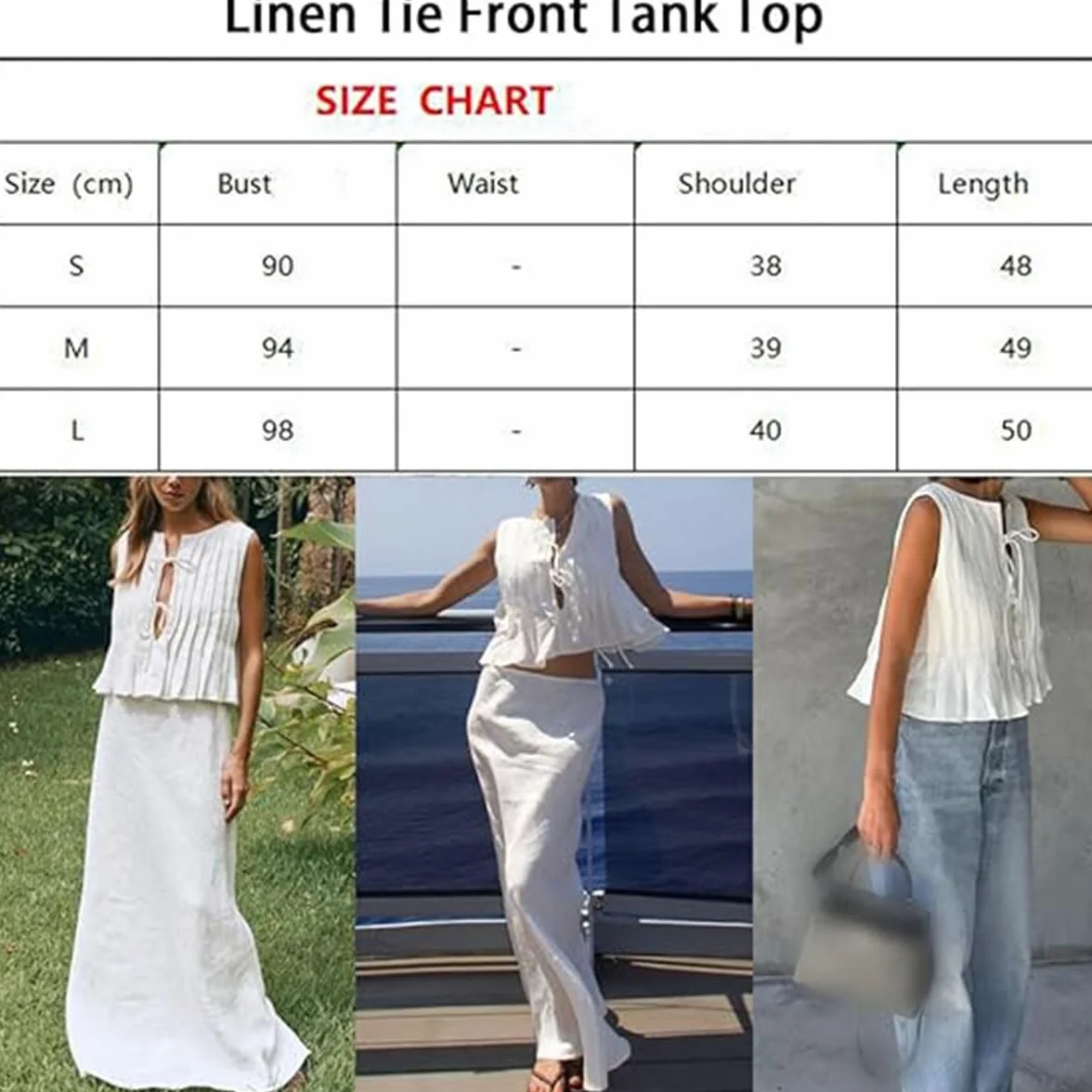Débardeur en Lin noué sur Le Devant Chemise à Volants Babydoll Y2K sans Manches pour Femmes