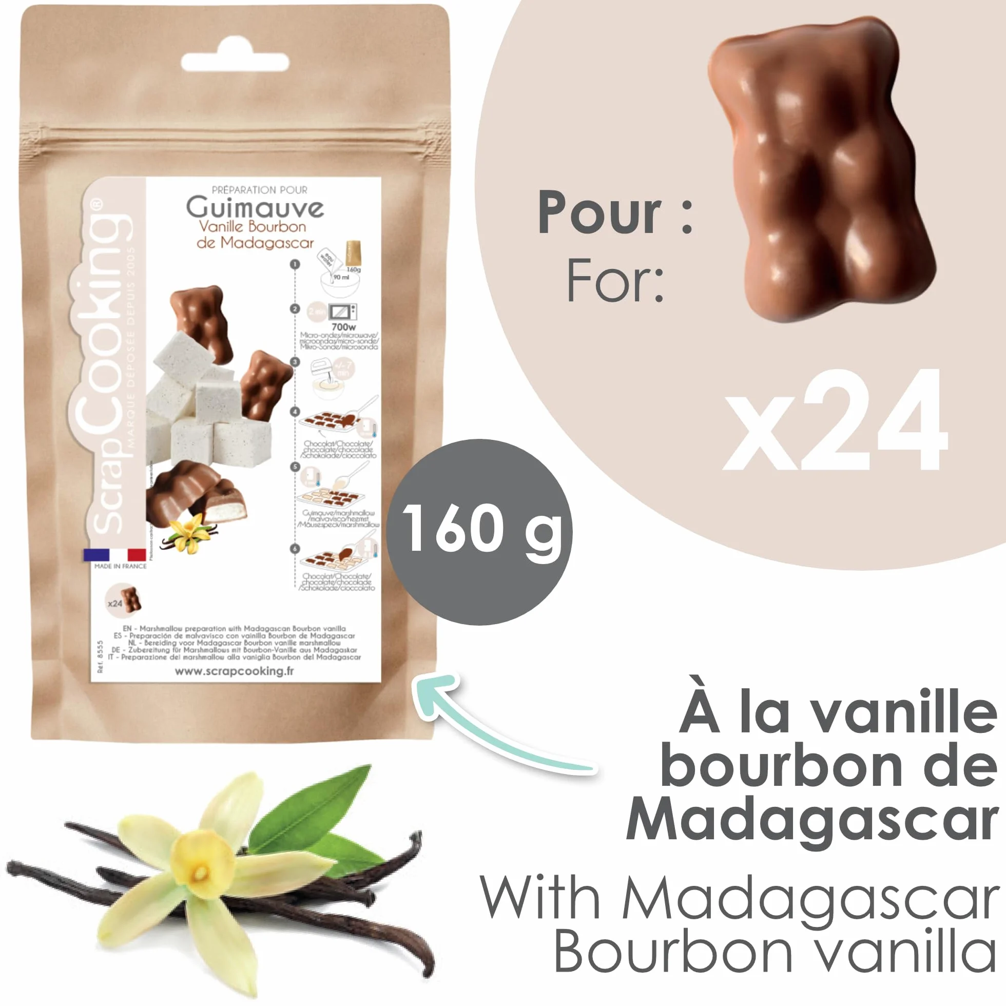 ScrapCooking - Préparation pour Guimauve Vanille 160 g - Mix pour Chamallow & Ourson Guimauve Maison - Vanille Bourbon de Madasgascar - Cuisine Pâtisserie - Fabriqué en France - 8555
