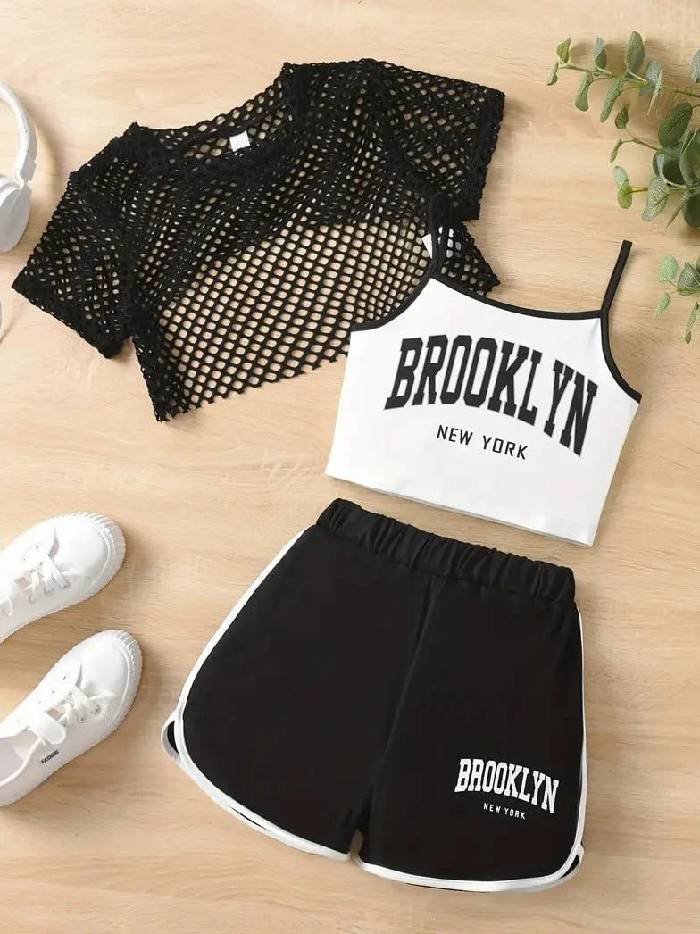 Ensemble de Sport d'été pour Fille Combinaison Jogging Débardeur Short Longue Doux Leger d'Entraînement