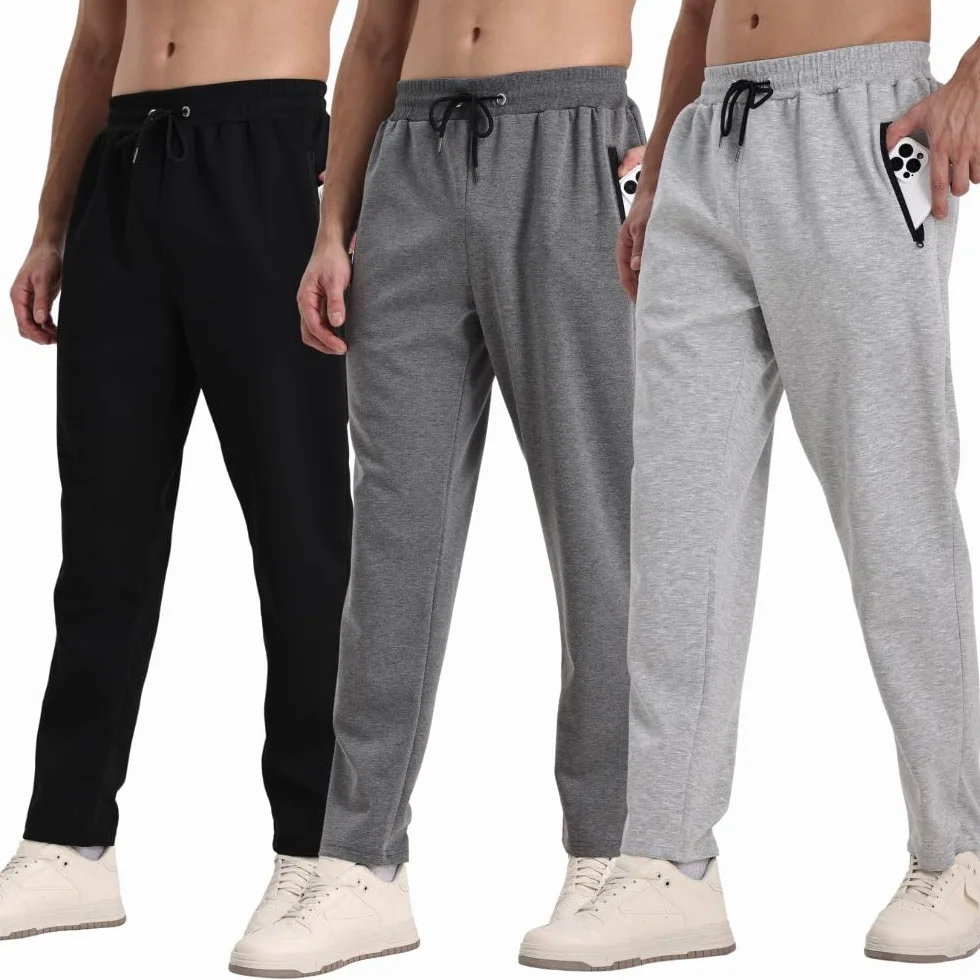 Lot de 3 pantalons de jogging athlétiques homme fermeture éclair respirants flexibles
