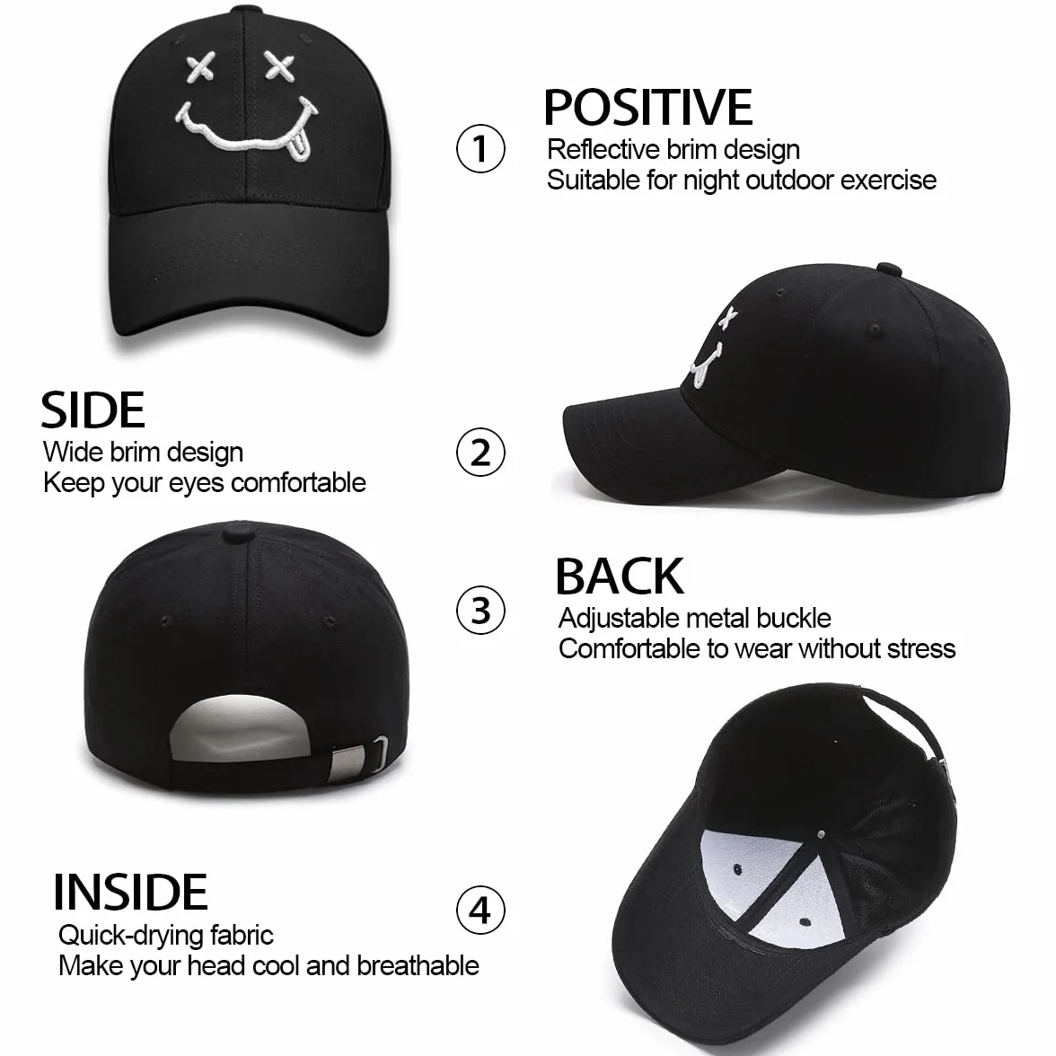 Baynetin Casquette de Baseball Coton Anti-Soleil avec Brodée Réglable Homme Femme Unisexe