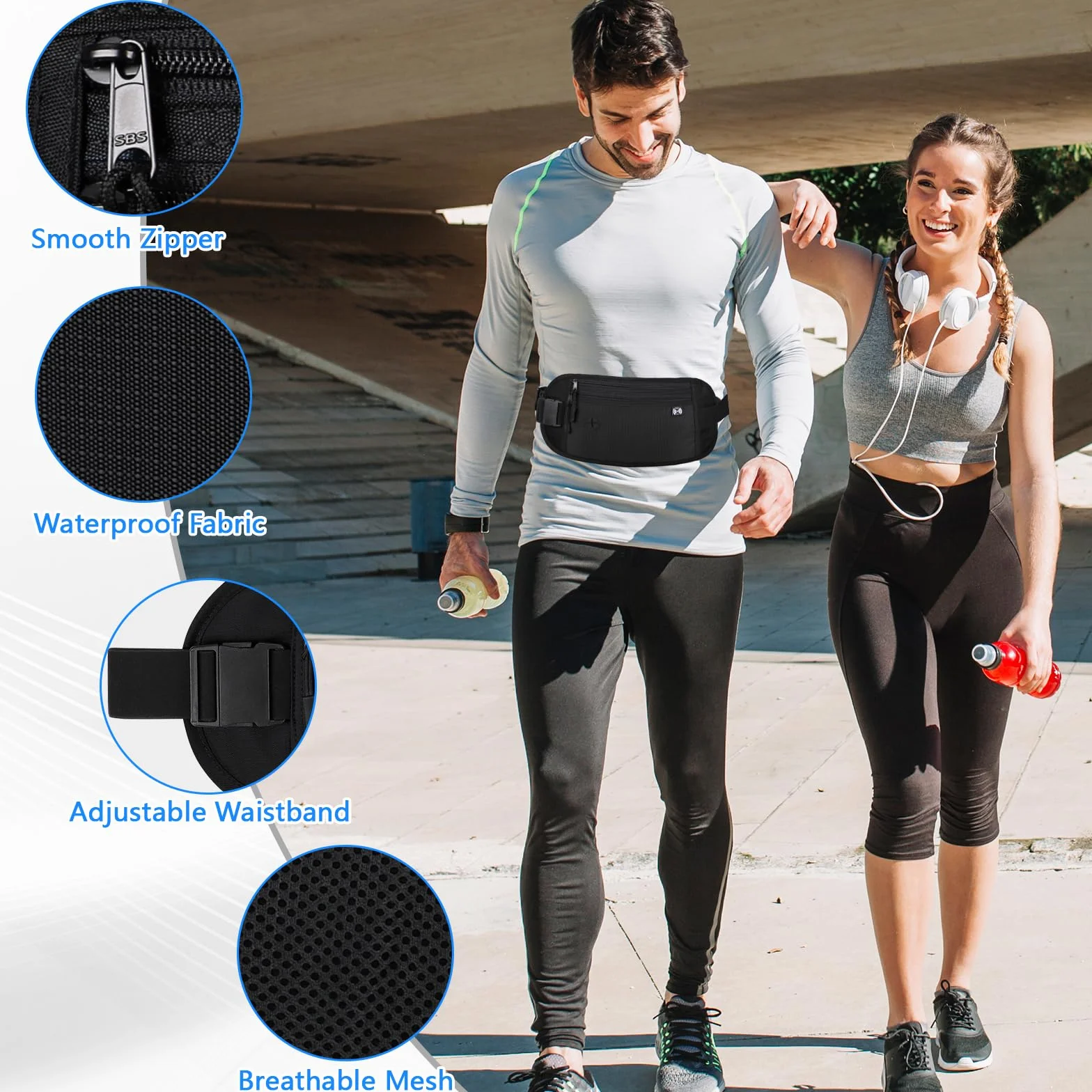 Ceinture de Voyage RFID Blocage, Sacoche Banane Imperméable pour Argent Passeport, Noir