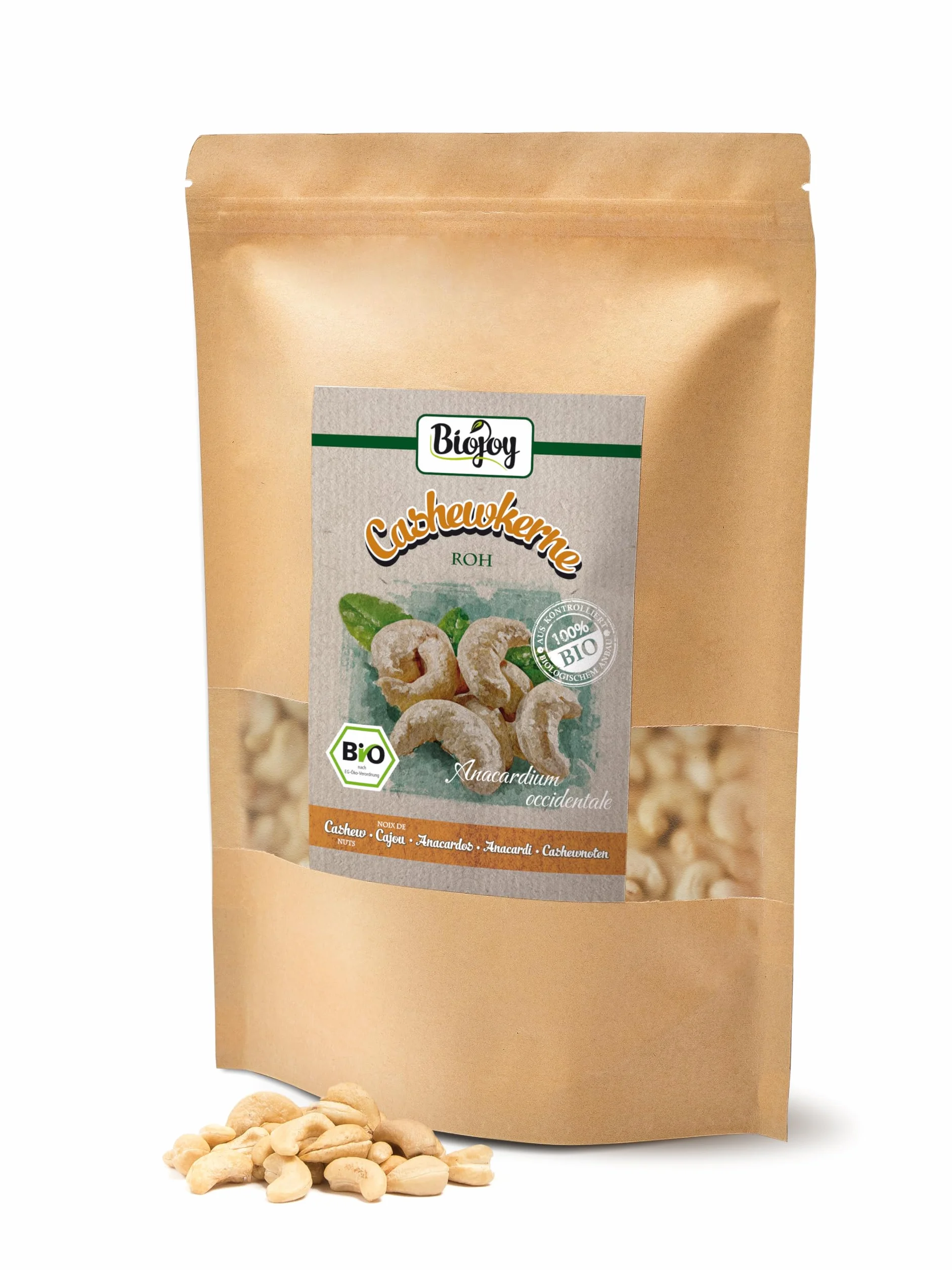 Biojoy Noix de cajou crues BIO (1 kg), entières et non salées