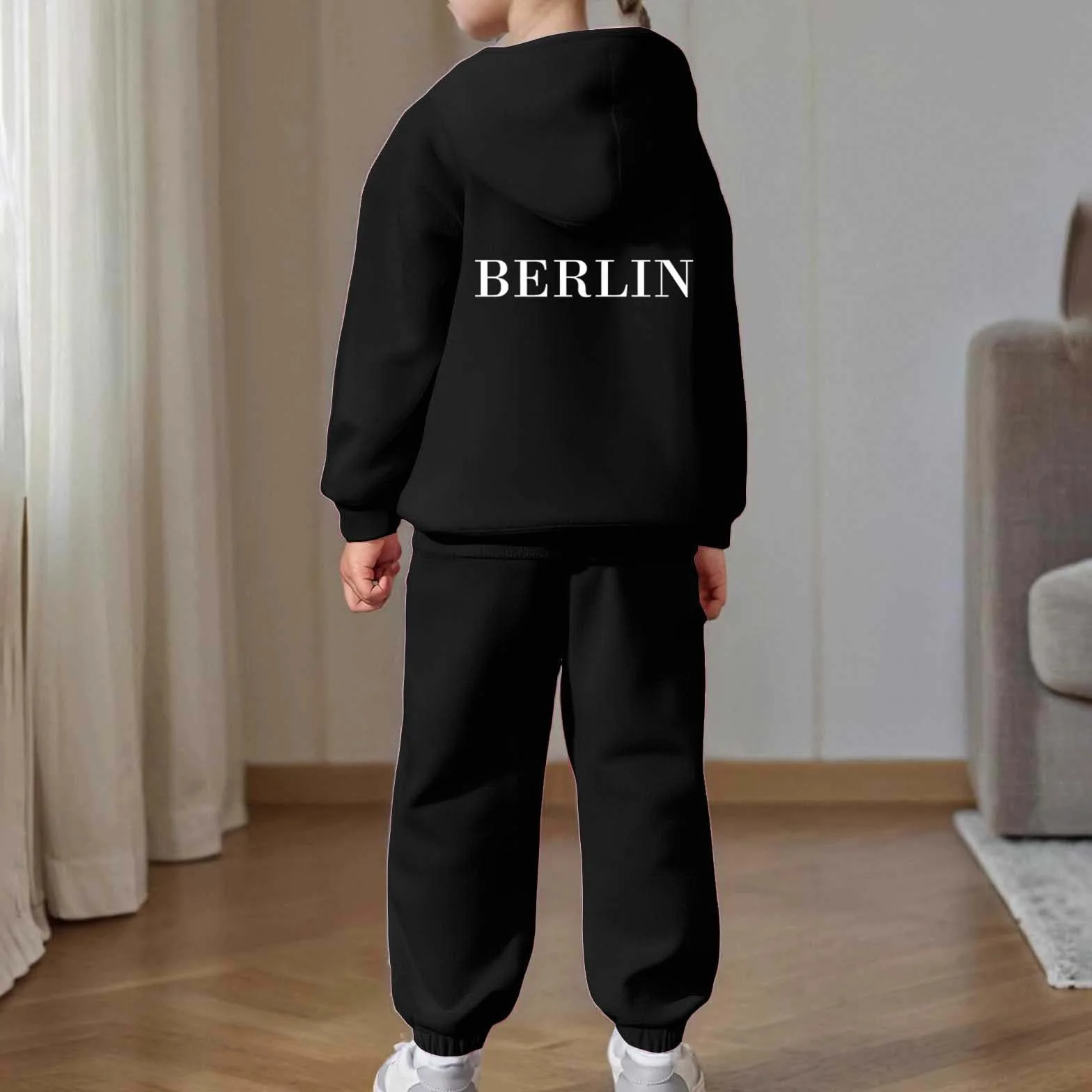 Survêtement 2 pièces pour fille et garçon - Ensemble manches longues chaud sweat à capuche et pantalon jogging