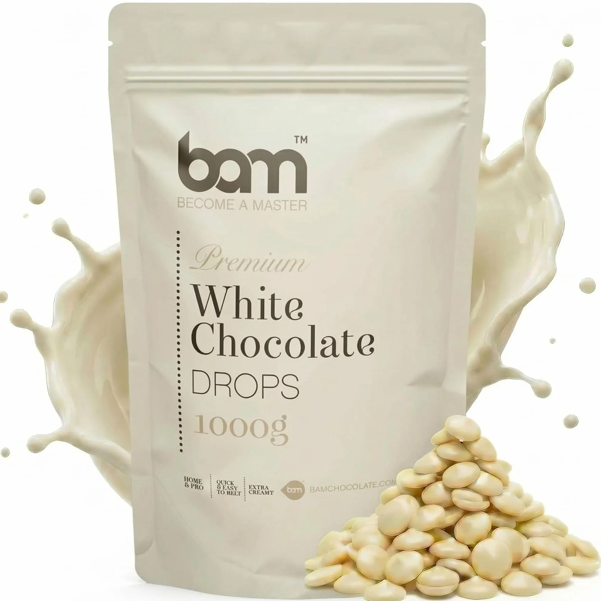 BAM Pépites de Chocolat Blanc – Chocolat Pâtissier pour Desserts, Ganaches, Crèmes et Fruits – Chocolat de Couverture de Qualité – 1kg