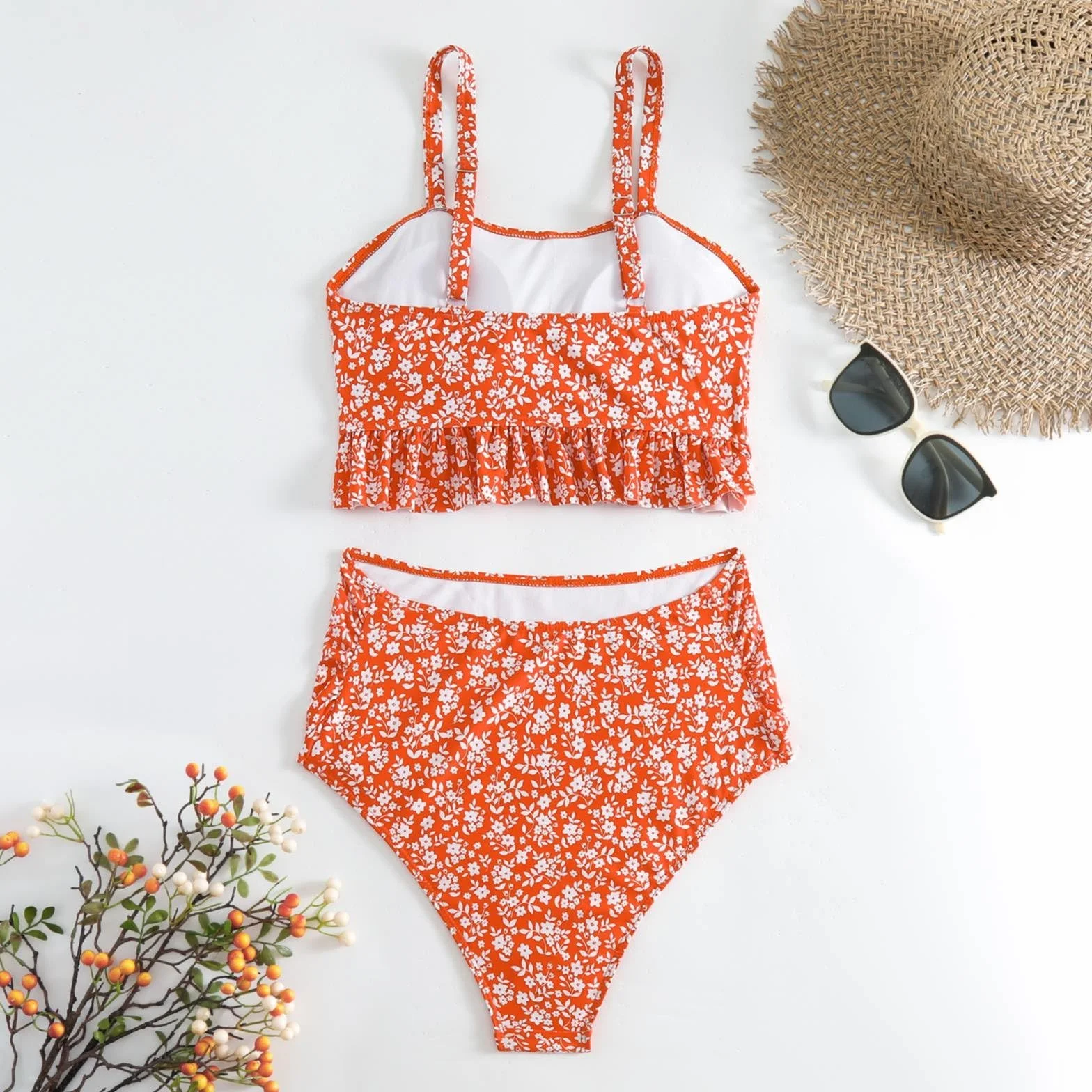 Maillot de bain maternité 2 pièces motif floral noir soutien-gorge réglable
