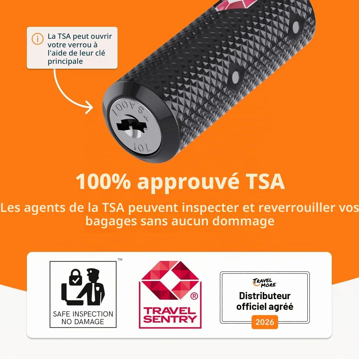 Lot de 4 Cadenas TSA à Clé pour Valise Antivol Bagages Voyage Noir