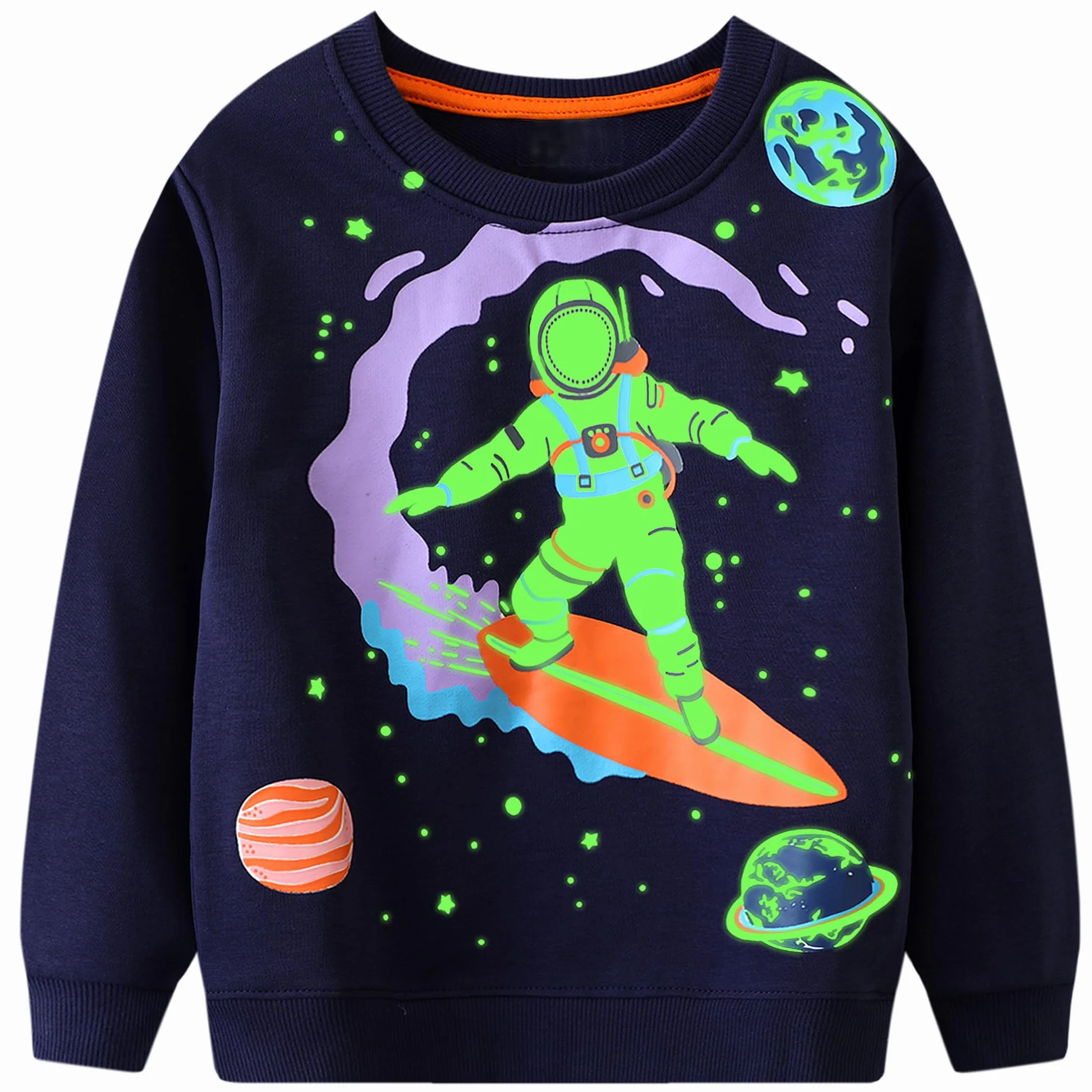 Sweatshirt Garçon Enfant Pull Coton Col Rond Manches Longues Dinosaure, Casual Jumper 2-7 Ans Bleu Marine