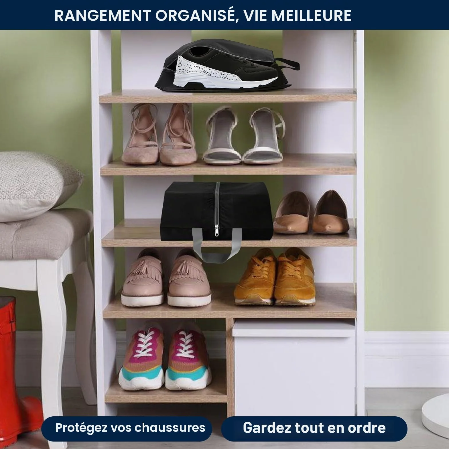 Housses Chaussures Imperméables Set De 2 Sac Chaussures Voyage Grand Sac Chaussures Bagages Noir