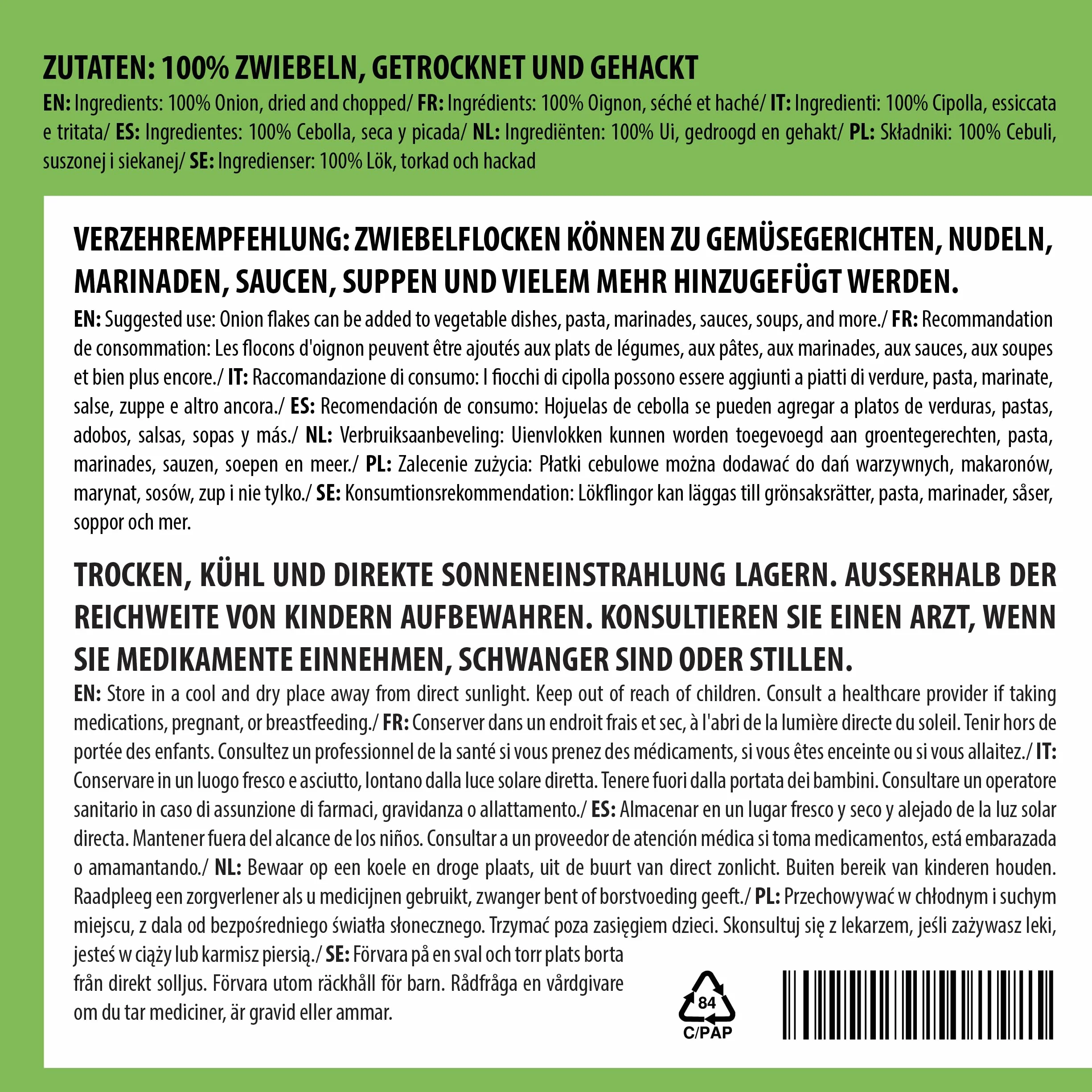 Alpi Nature Oignon en Flocons 1kg, Morceaux d'Oignon 5-30mm, Oignons Séchés et Hachés pour la Cuisson