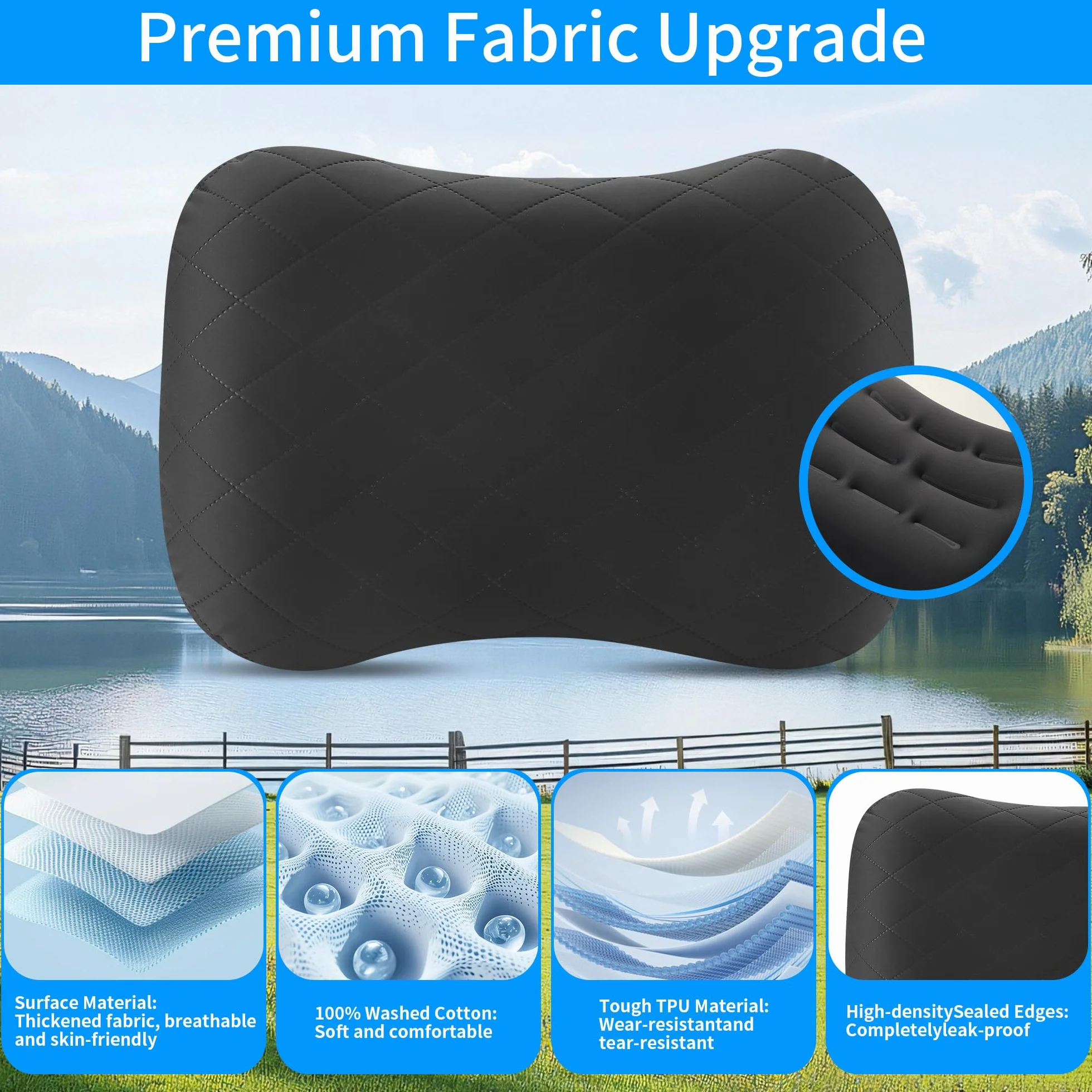 Oreiller Gonflable de Voyage Parfait pour Camping Plein air Pêche Noir