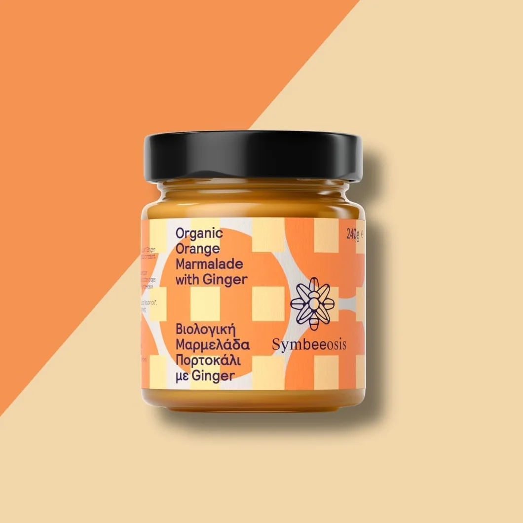 Symbeeosis Organic Orange Marmalade with Ginger: Digestive Aid, All-Natural, Sugar-Free, No Artificial Aromas, Pleasant Peppery Taste - Made with Fruit Sugars and Dry Ginger Extract