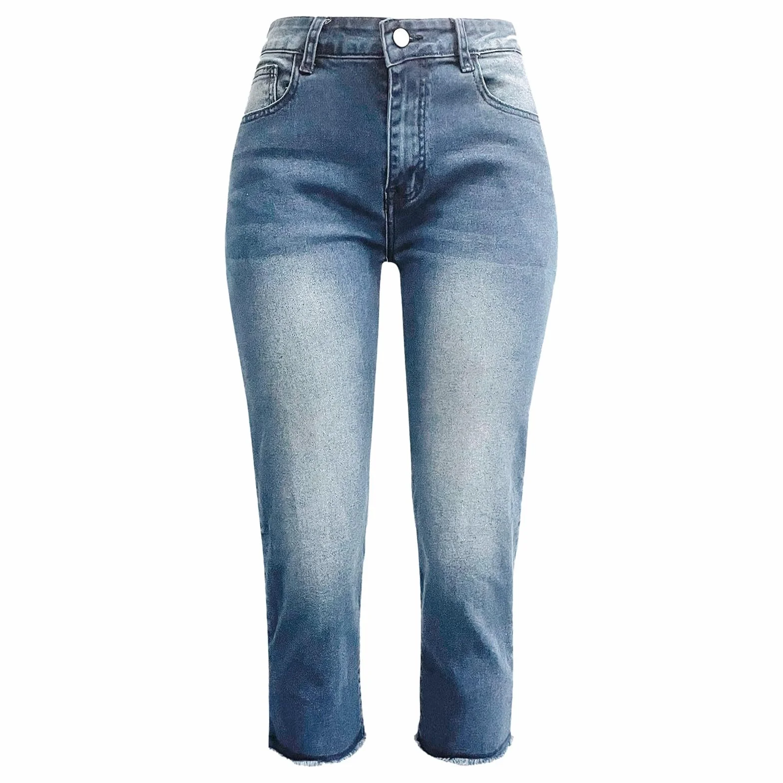 Pantacourt Jean Femme Droit Coupe Slim Été Élégants Classiques Élasticité Confortable
