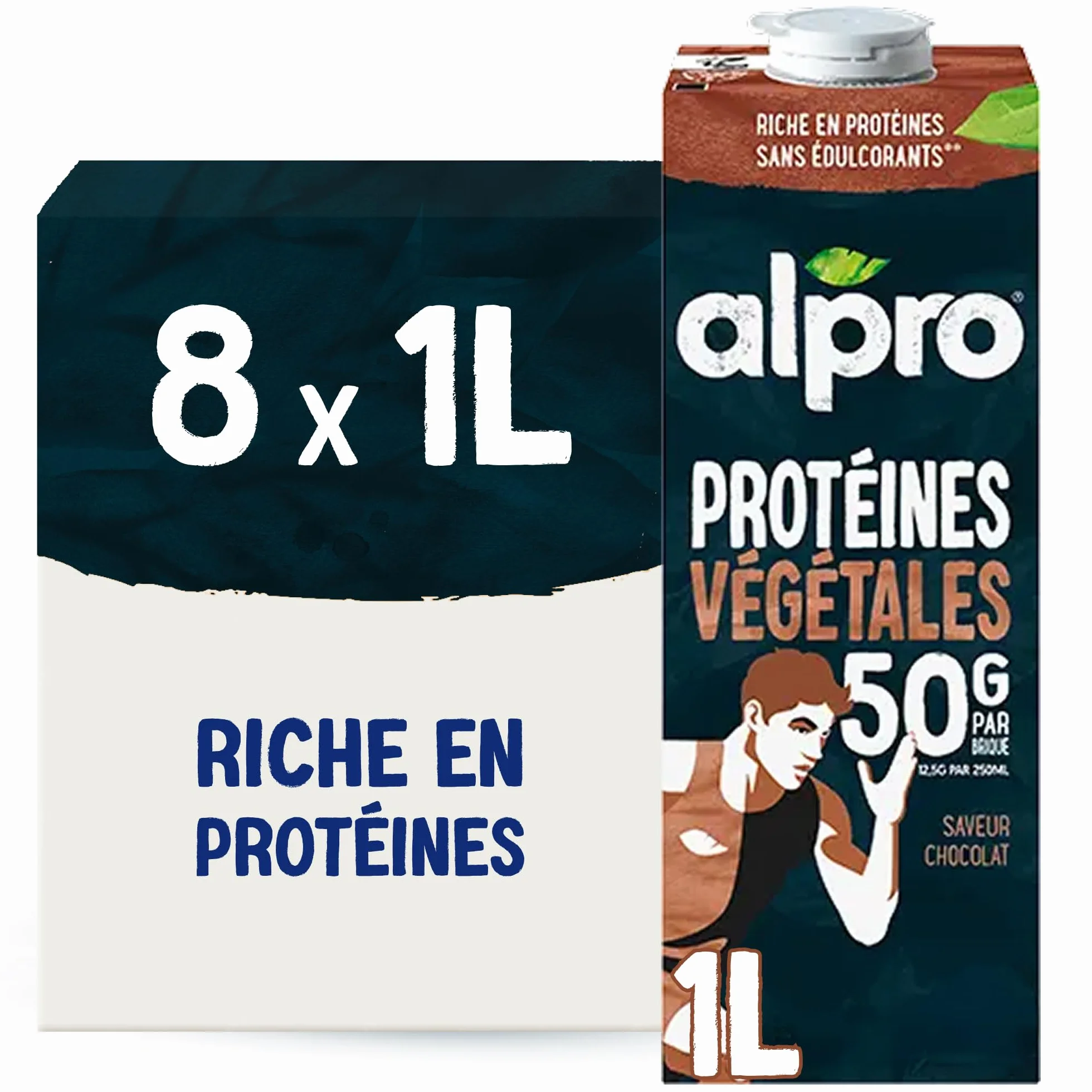 Alpro - Boisson végétale - Soja protéine goût chocolat- 1L- Lot de 8x1L