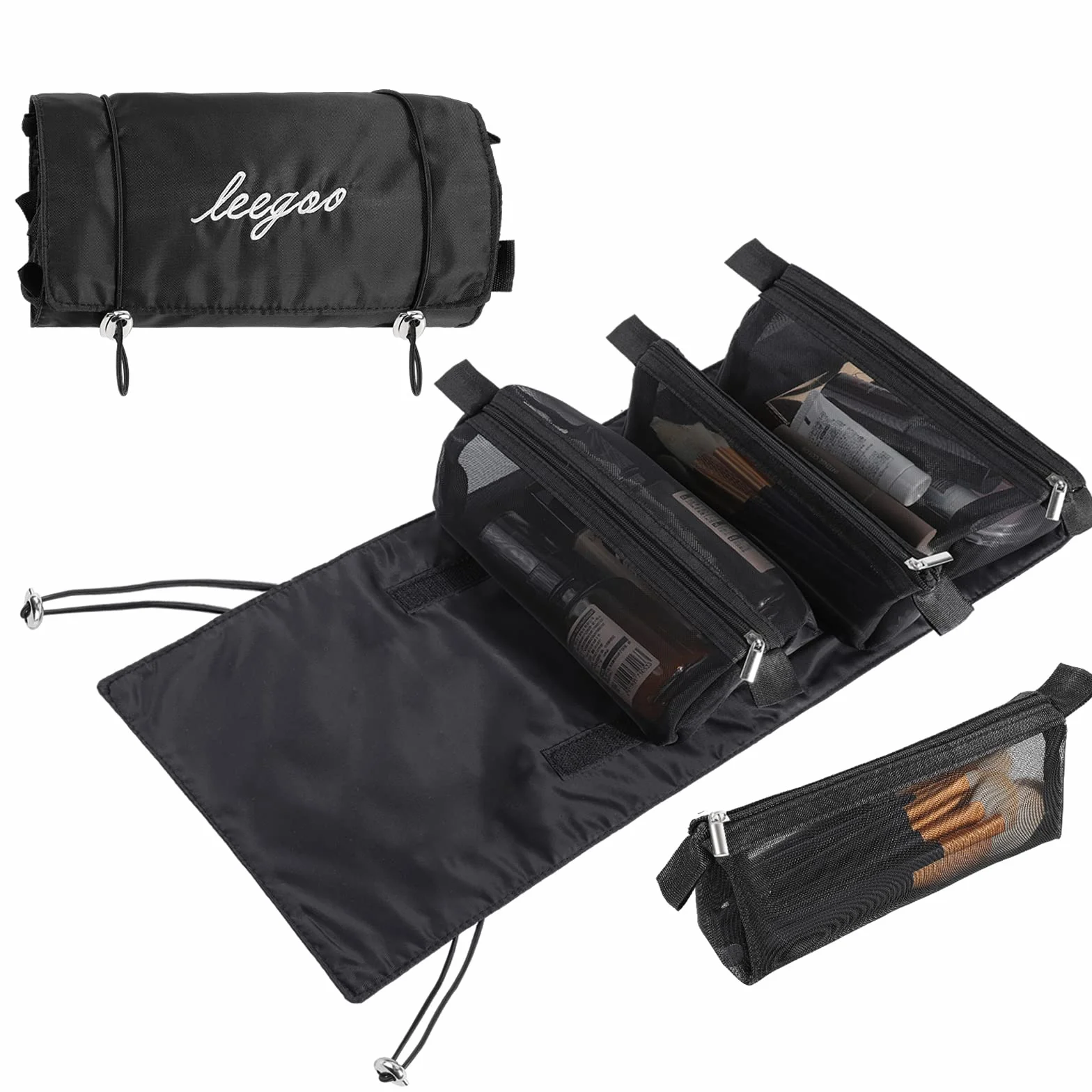 Trousse de Toilette Voyage Pliable Suspendre Détachables 4 en 1, Sac à Cosmétiques Noir