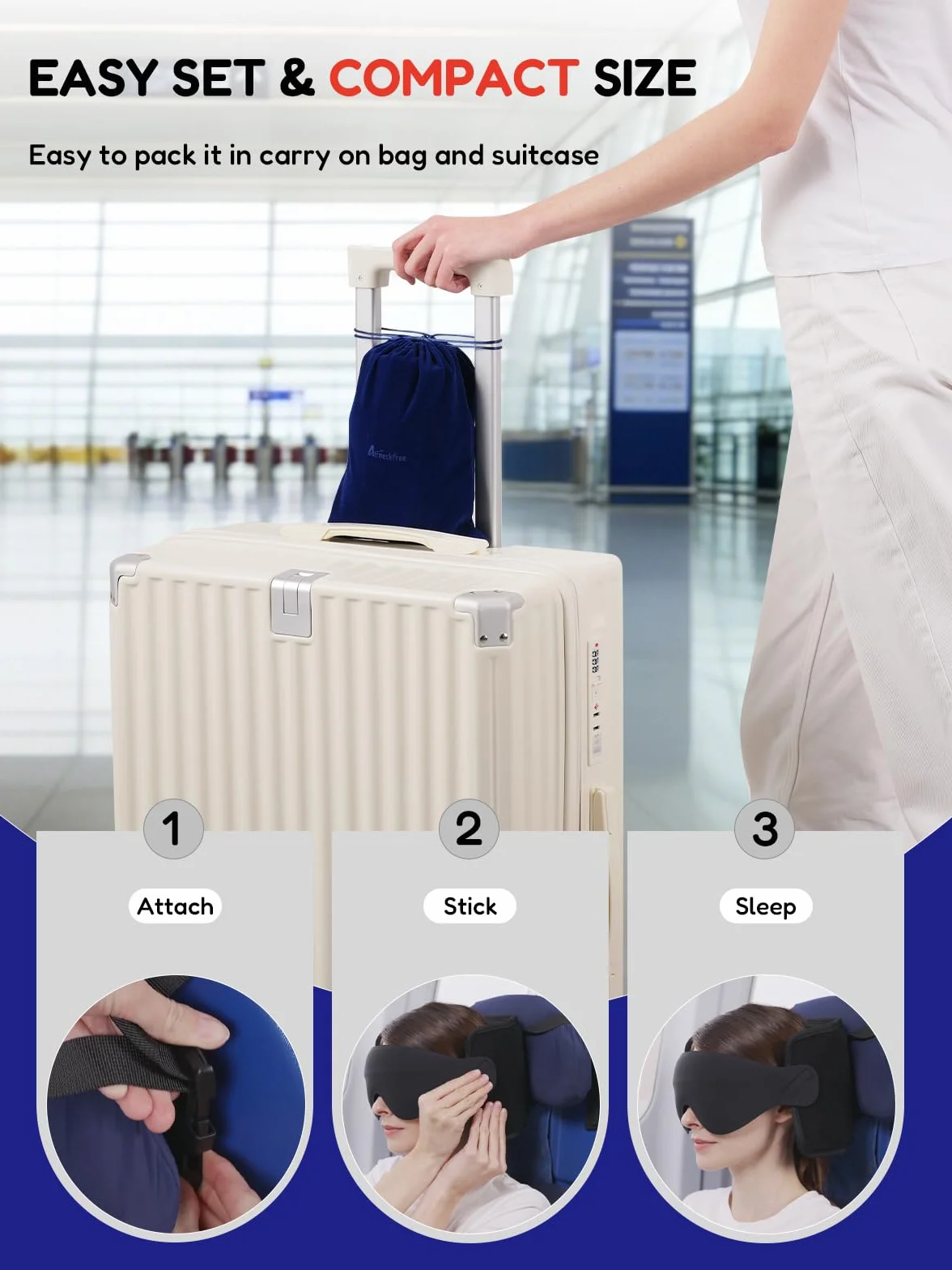 Oreiller de Voyage avec Sangle et Masque 3D Maintien Tête 360° Anti-Basculement Noir