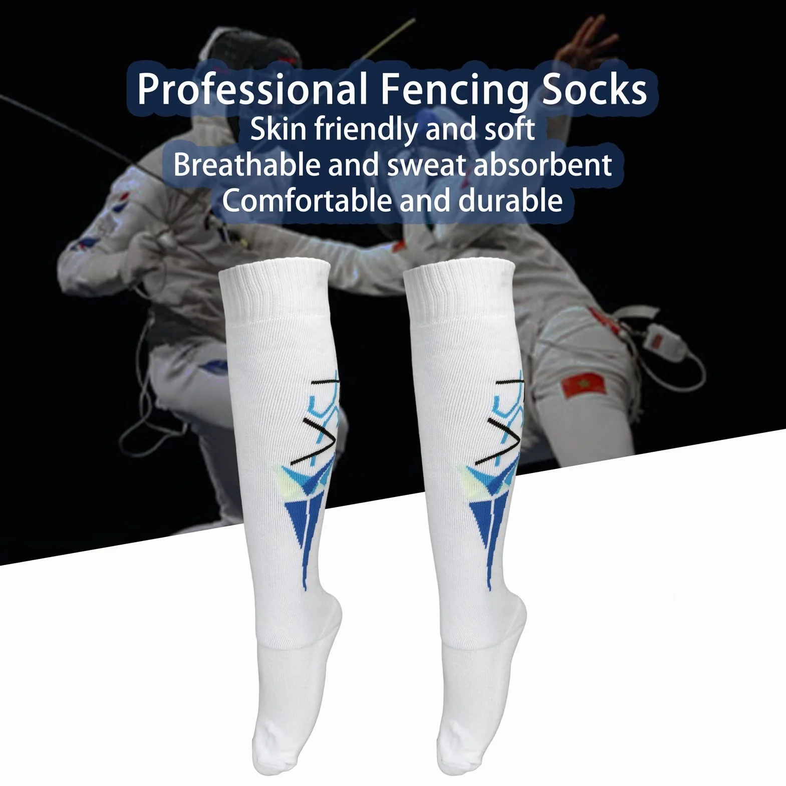 Dilwe Chaussettes d'Escrime Unisexes en Coton Peigné Absorbant Respirant Équipement de Protection