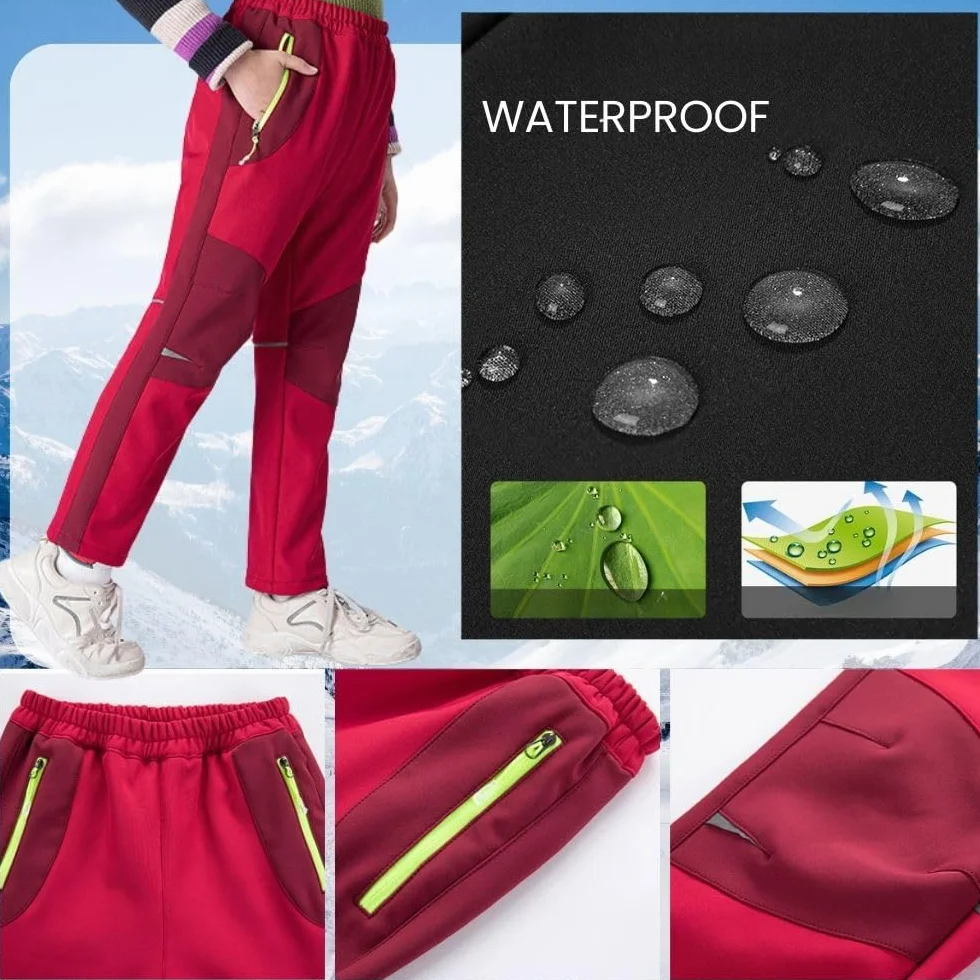 Pantalon softshell enfant imperméable coupe-vent garçon fille extérieur randonnée hiver ski