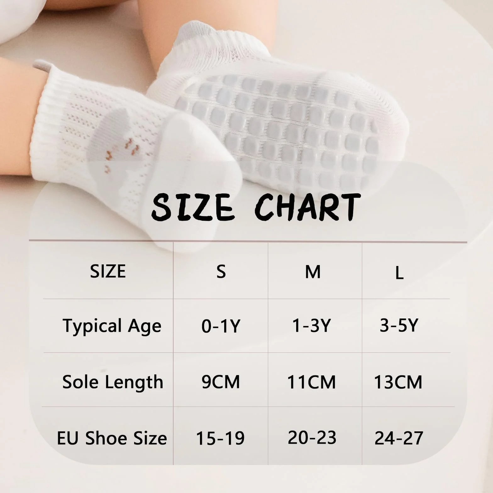 Chaussettes Antidérapantes en Coton Respirant 5 Paires Bébé Enfants Garçons Filles Multicolore