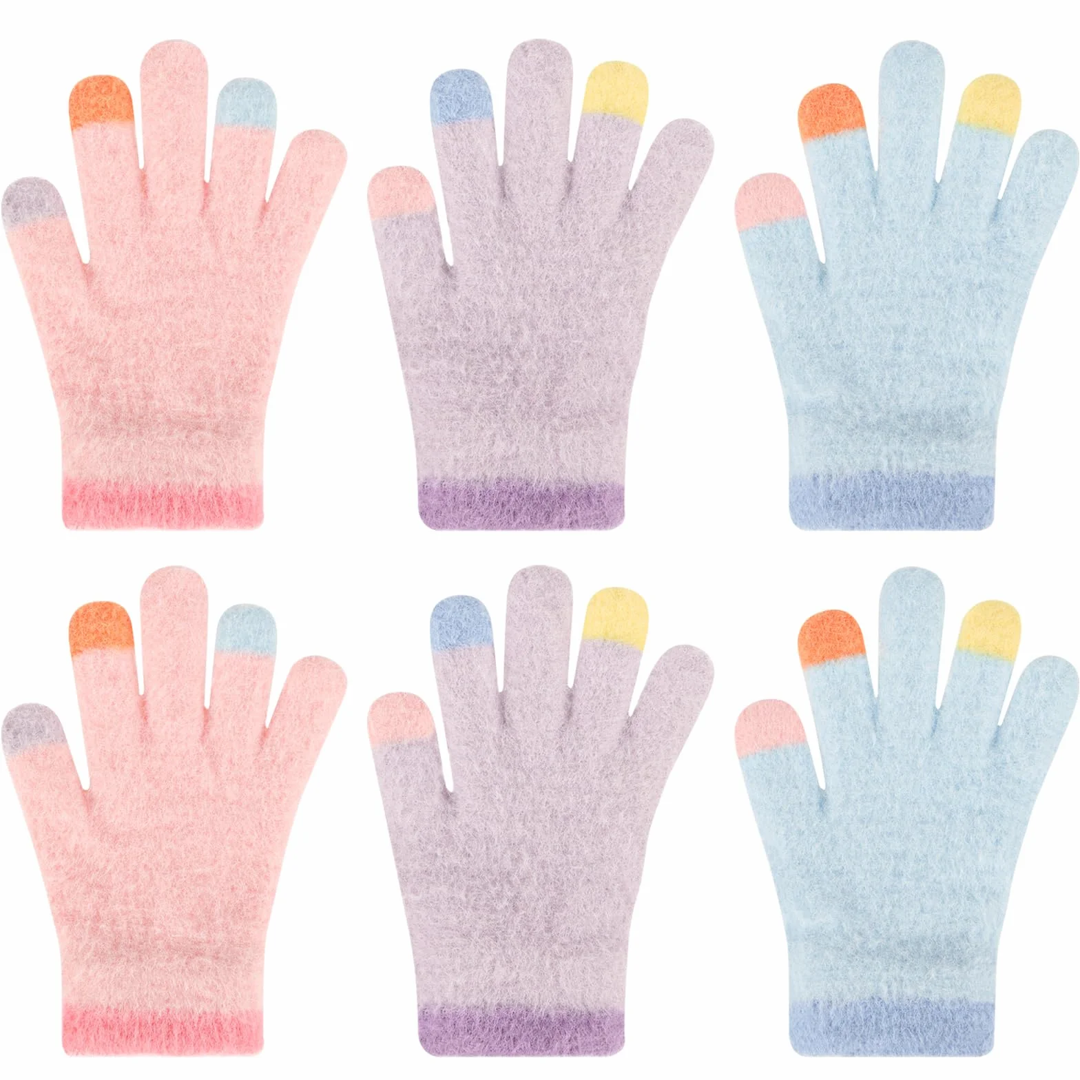 QKURT Lot de 3 paires gants d'hiver chauds enfants mitaines tricot extensible 4-10 ans