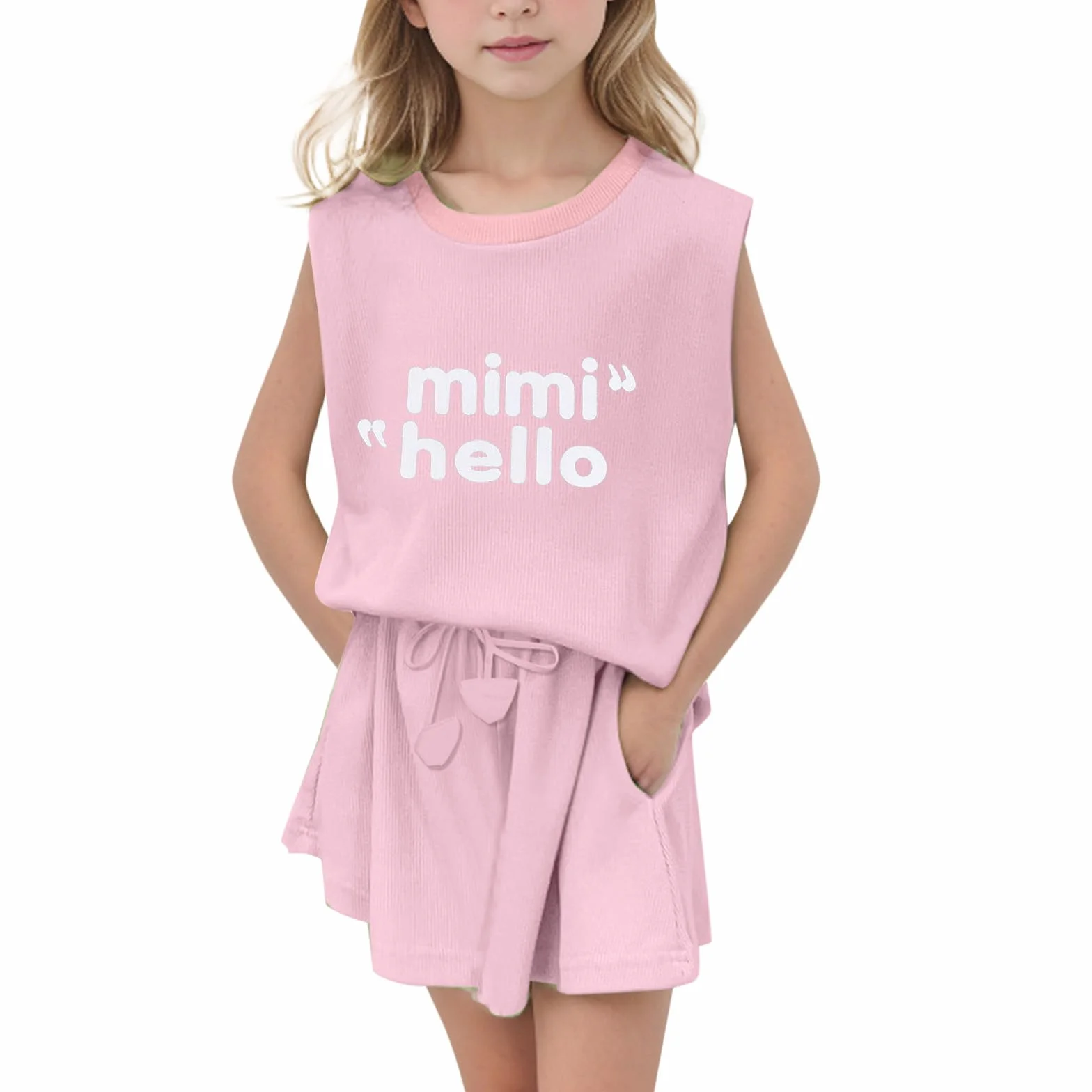Survêtement enfant 2 pièces sans manches short col rond poches ensemble été bébé