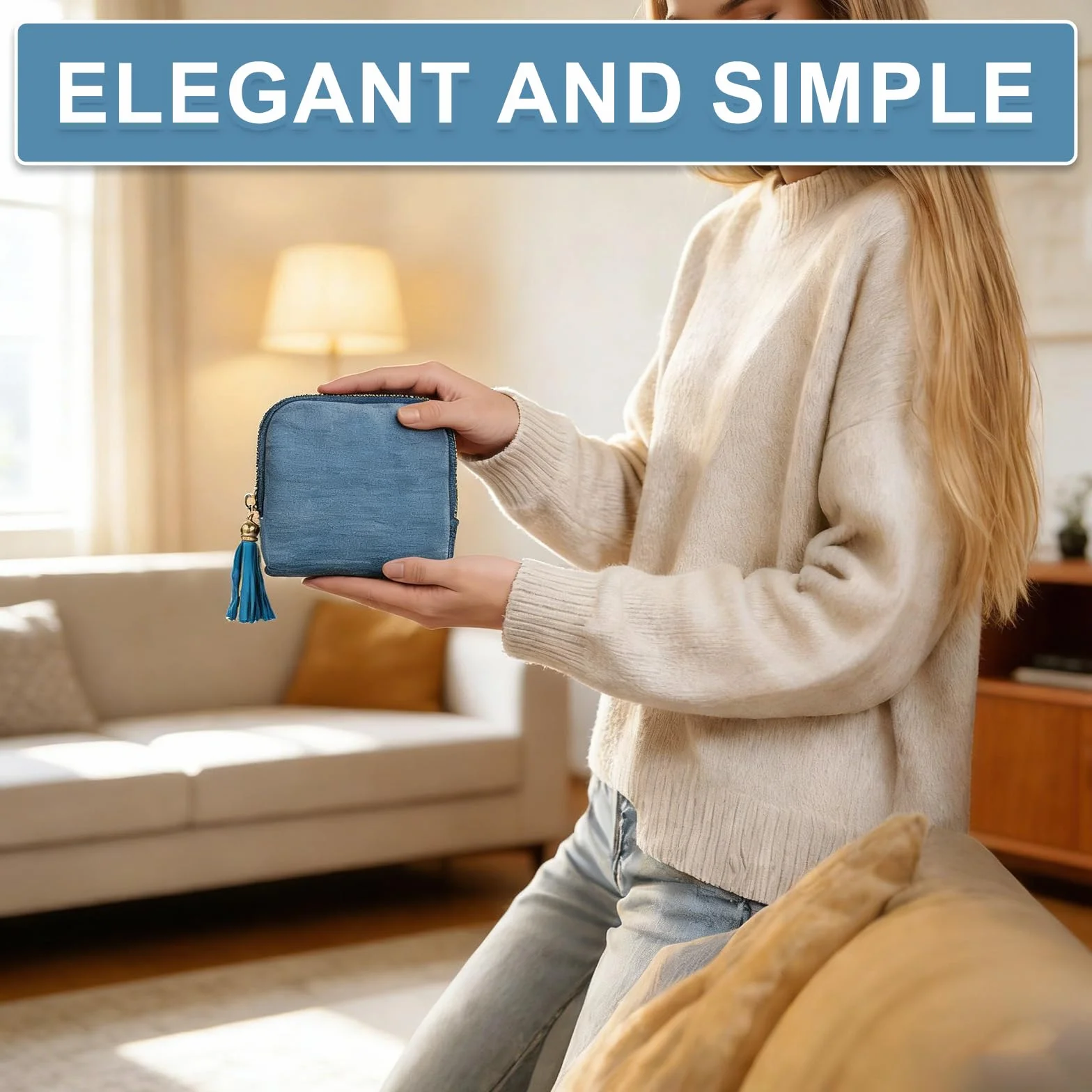 Pochette Bijoux Voyage Velours Fermeture Éclair Anti-Rayures Anti-Nœuds Colliers Bracelets Bleu Paon