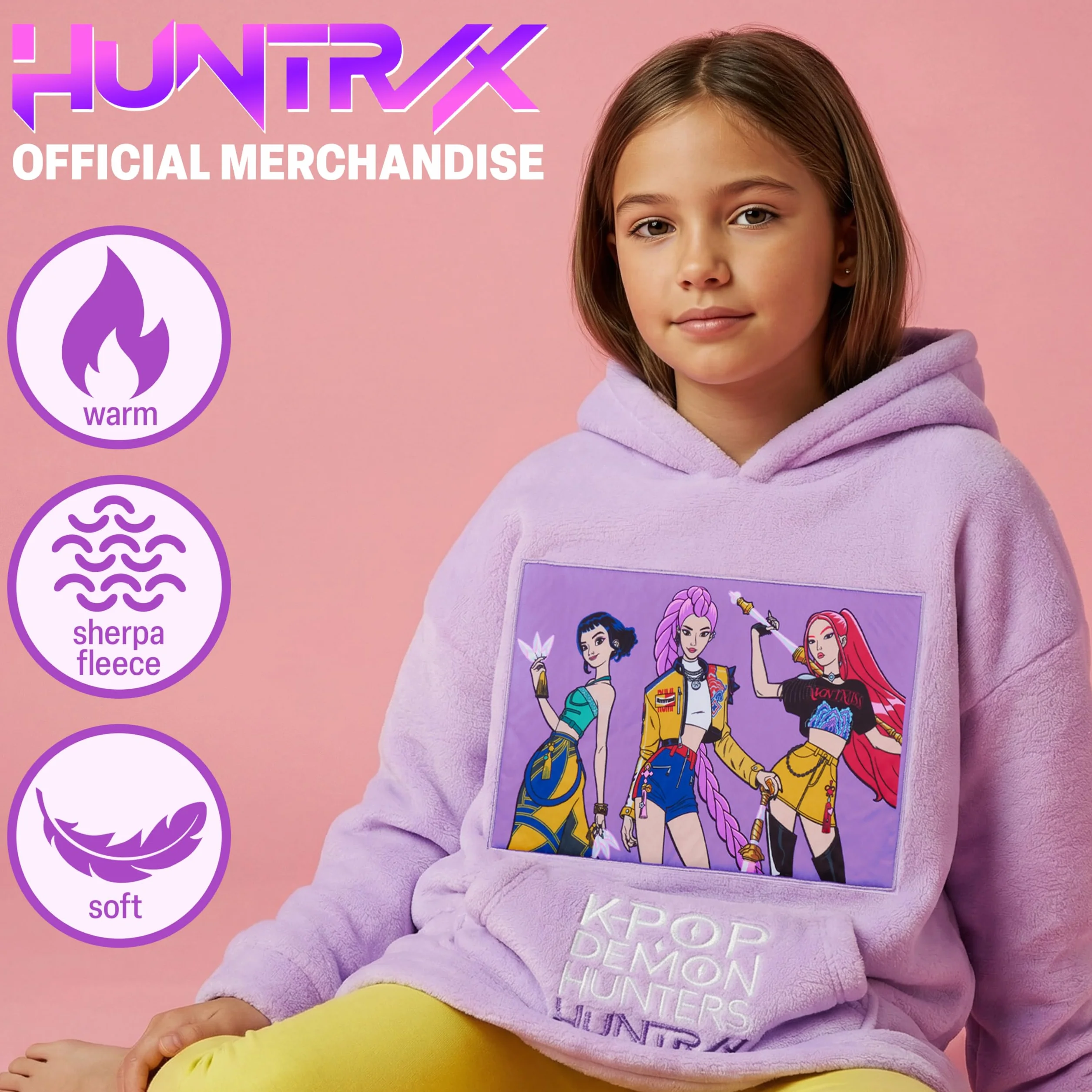 KPop Demon Hunters Huntrix Sweat à Capuche Oversize Fille Ado Poncho Polaire Chaud Sherpa Cadeau