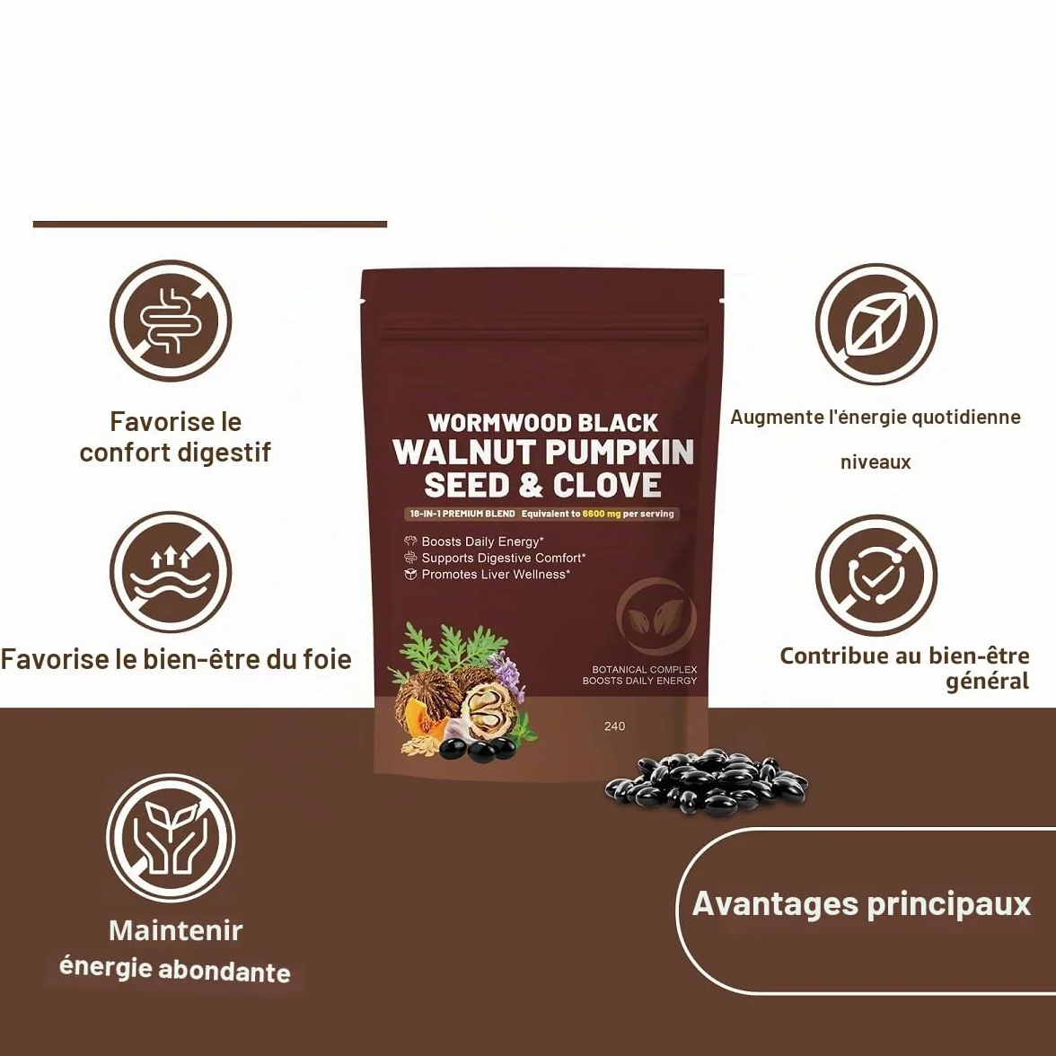 Absinthe Noyer Noir Clou de Girofle—Soutien à la vitalité│Convient aux hommes et aux femmes│240 unités,1pcs