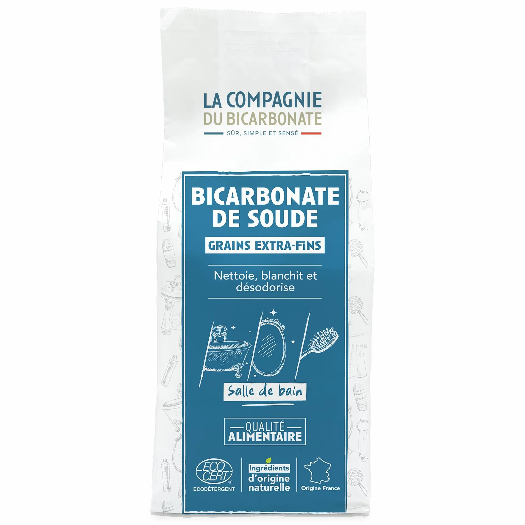 Bicarbonate de Soude Extra Fin - Sachet Kraft 1kg - certifié par ECOCERT - Usage Dentaire, Cosmétique, Déodorant, Maison - Poudre Polyvalente Ultra Pure - La Compagnie du Bicarbonate
