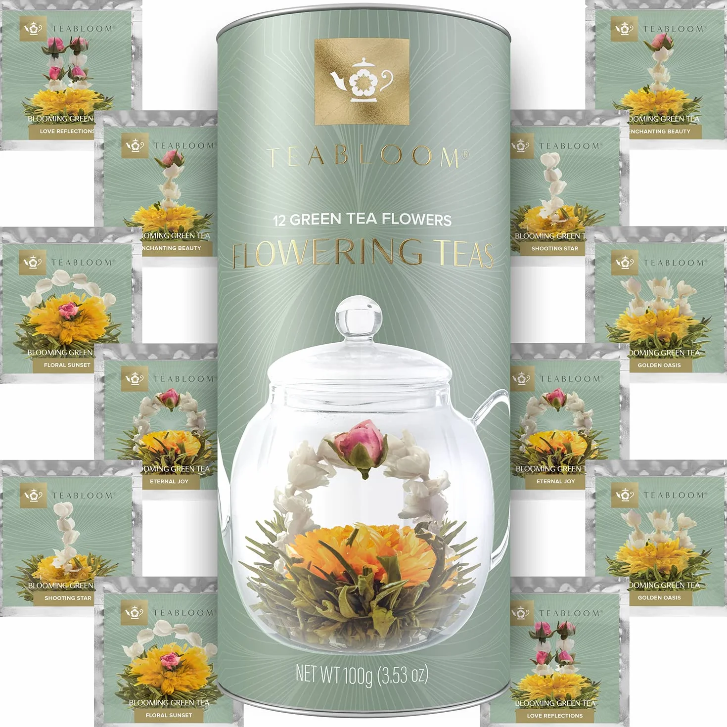 Teabloom Collection de Thés Fleuris – 12 Thés Fleuris Assortis dans une Élégante Boîte à Thé Cadeau