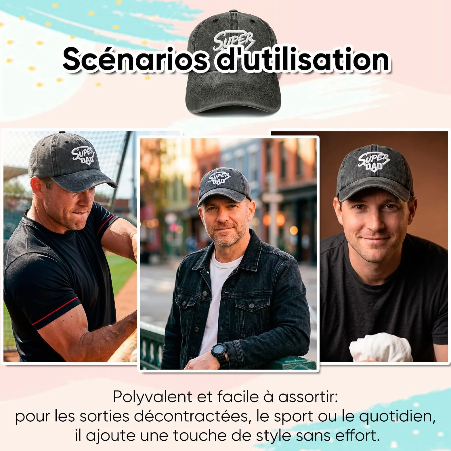 Casquette Brodée Super Dad Chapeau Baseball Réglable Homme Vintage Cadeau Fête des Pères