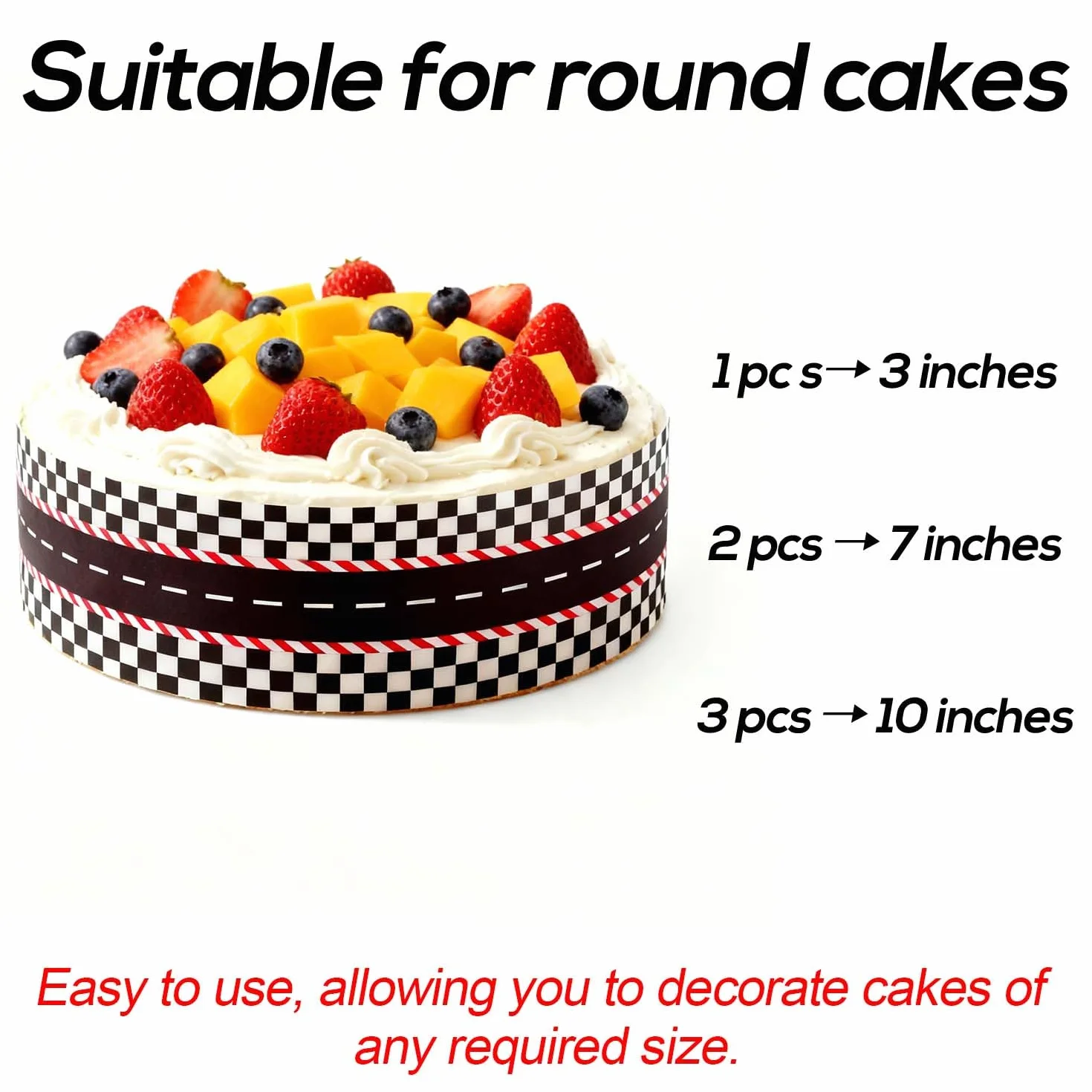 3pcs Bordure de Gâteau Comestible Thème Course Automobile Décoration Comestible pour Gâteau d'Anniversaire Décorations Créatives pour Fête d'Anniversaire (Style Circuit Automobile)