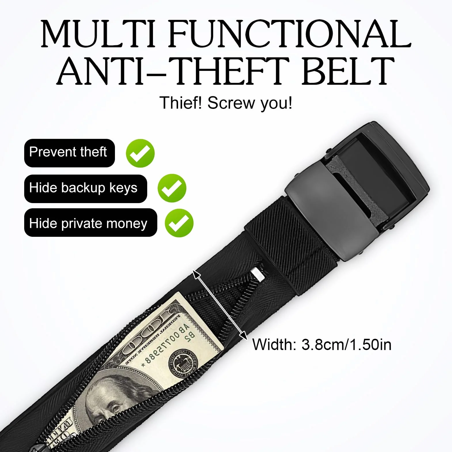 Ceinture de Voyage Porte-Monnaie 120cm Réglable avec Compartiment Secret pour Homme et Femme