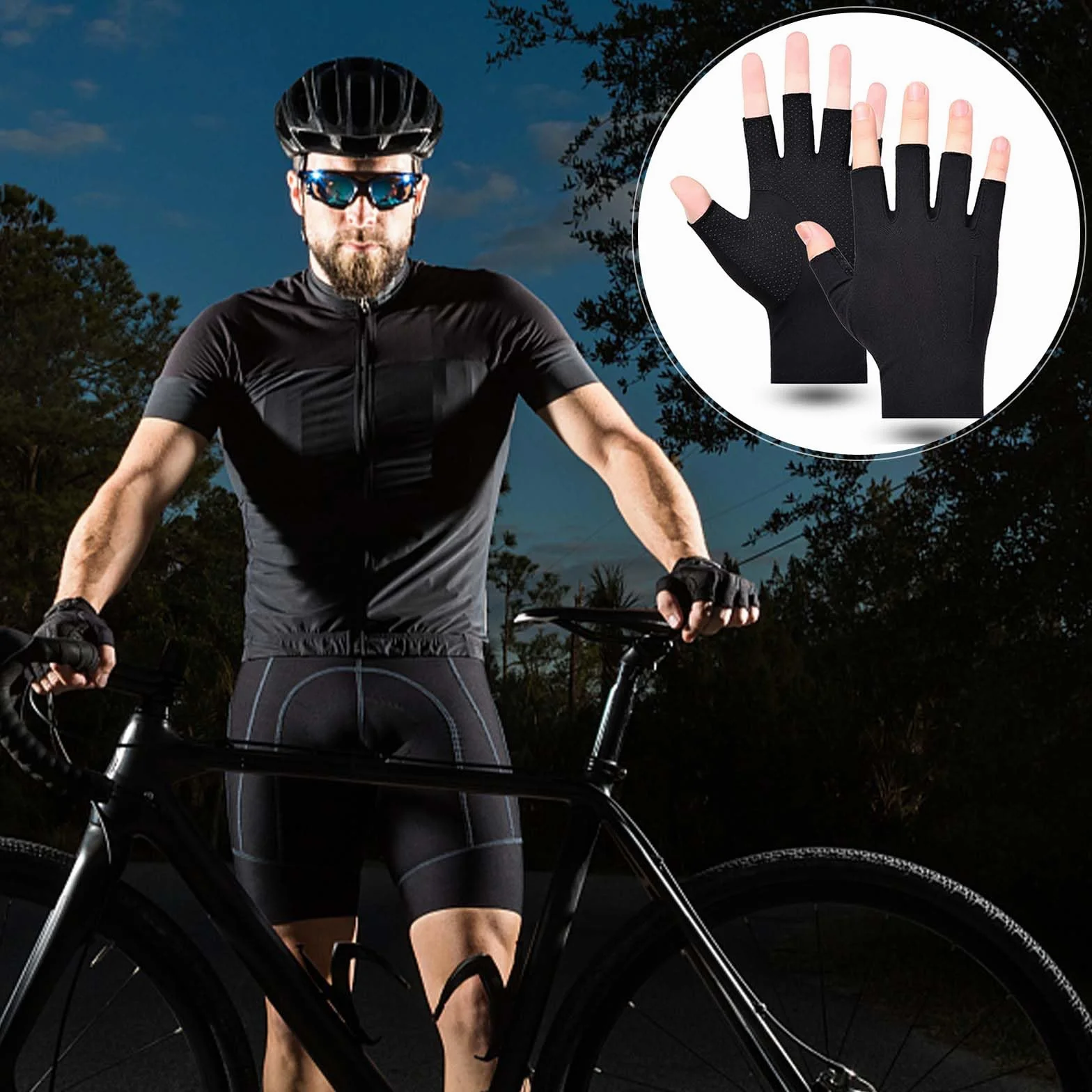 Gants de Cyclisme Hommes Demi-Doigts Anti-dérapants Protection Anti-UV Mitaines Solaires Minces Conduite Moto Golf