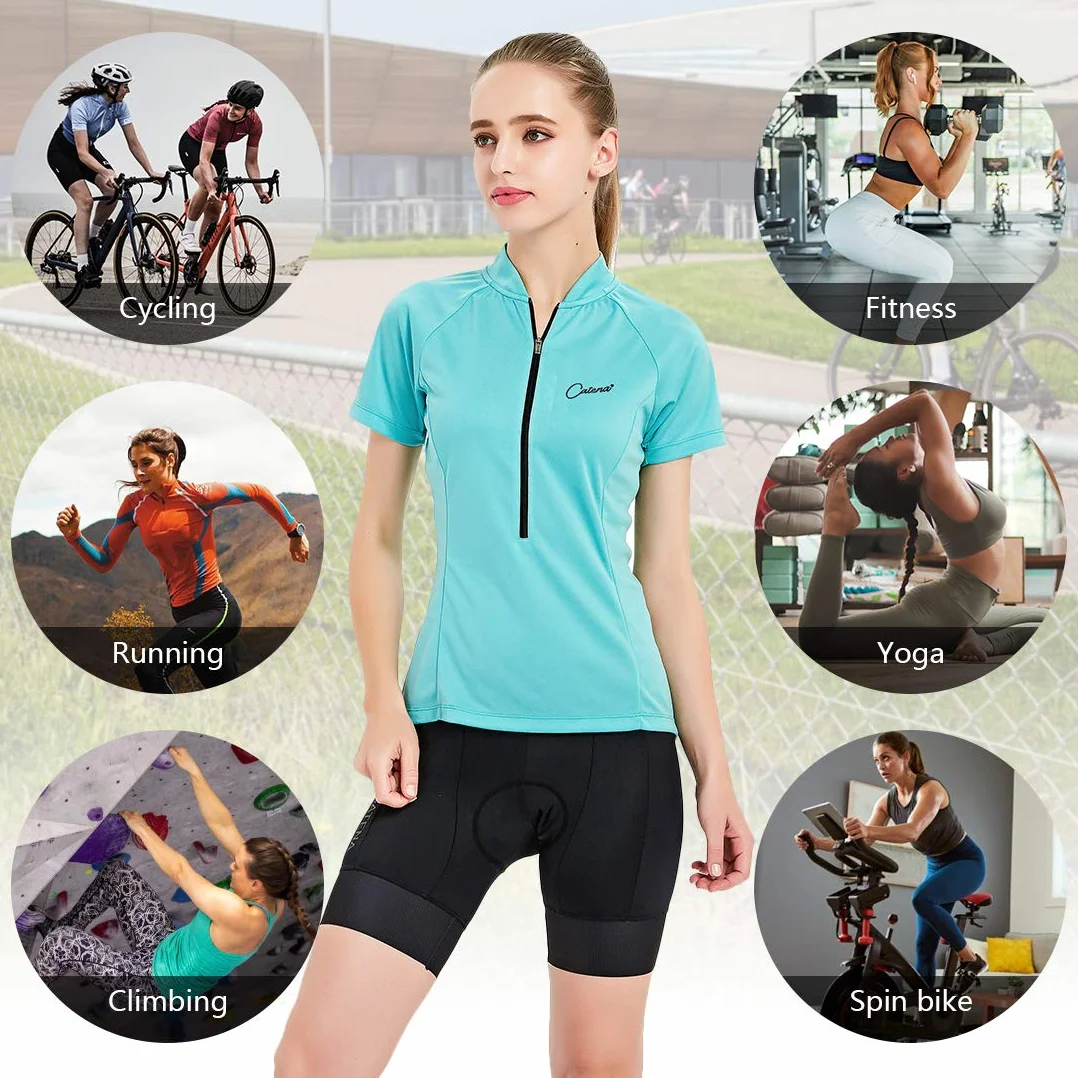 CATENA Maillot Cyclisme Manches Courtes Femmes VTT Route Respirant Séchage Rapide Haut Vélo