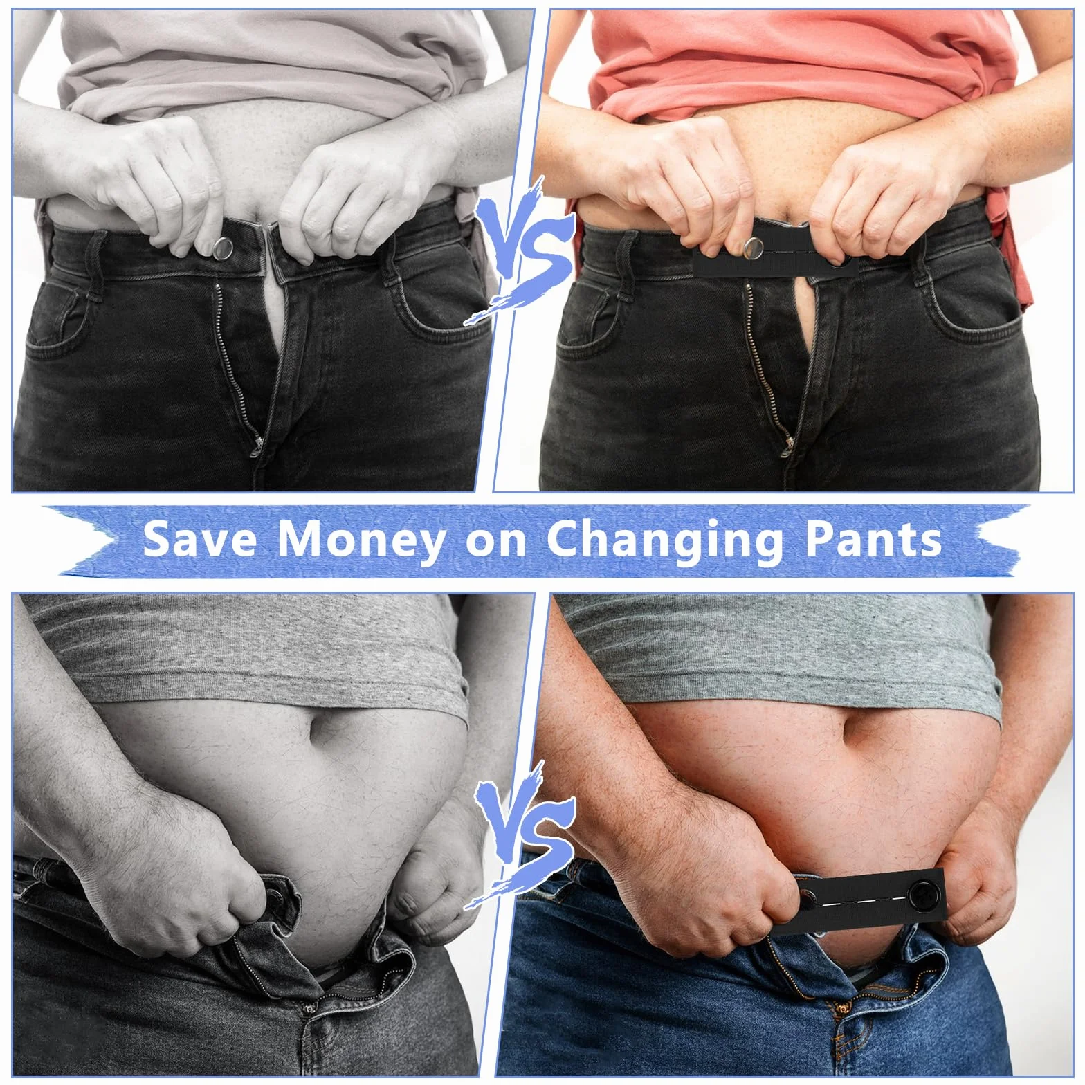 Rallonge de Ceinture Élastique Réglable 5 Pièces, Extendeur à Boutons pour Jeans Pantalons